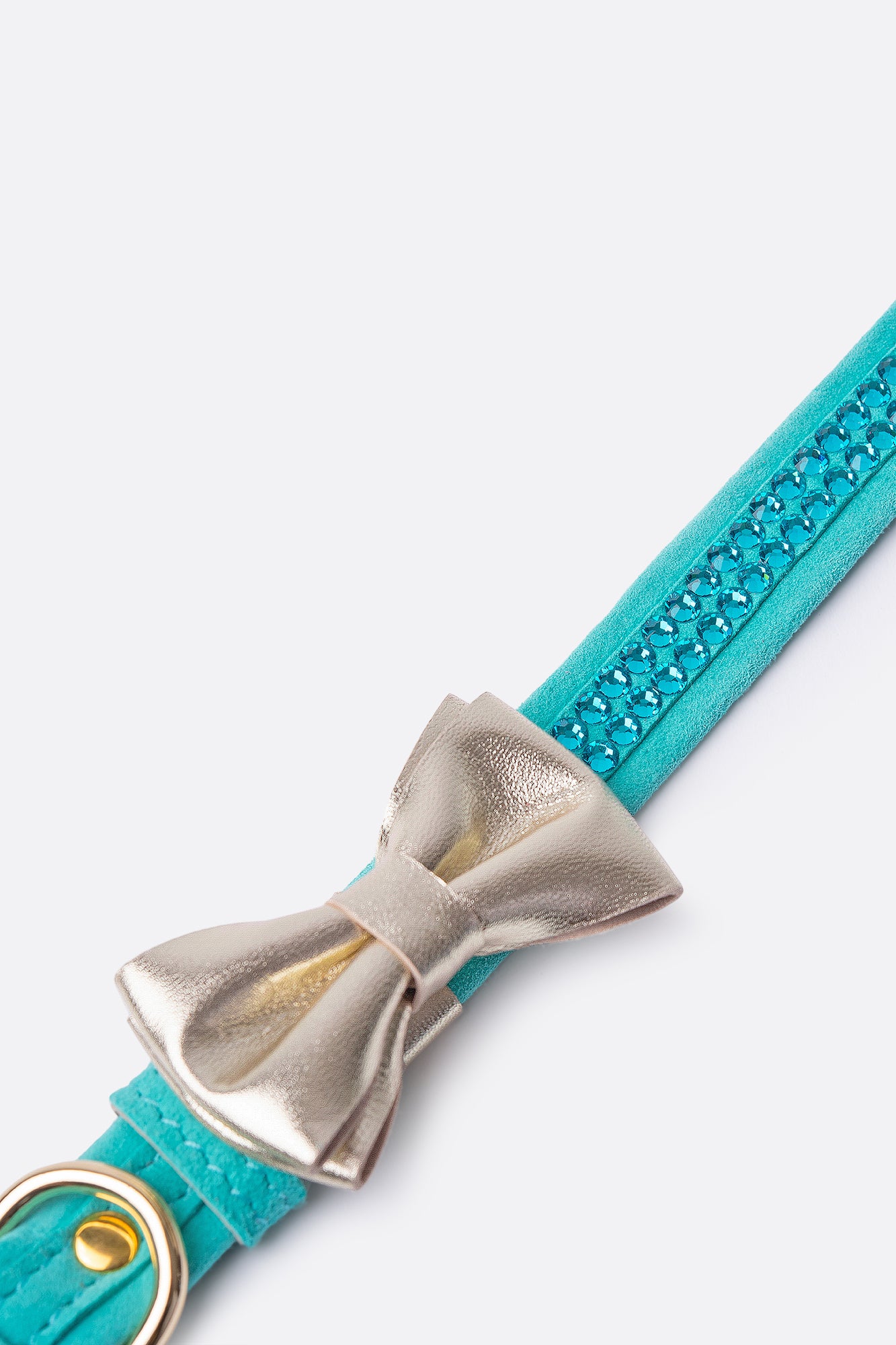 Dog Set Collar + Leash Blue ITALIAN Suede Dog Collar with Austrian crystals “Preciosa” and a bow