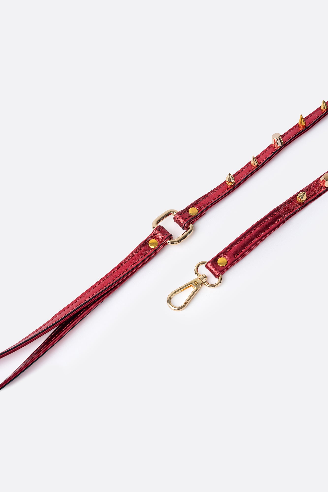 ITALIAN Genuine Red LEATHER LEASH For Dogs Spiked Handcrafted Gold Hardware