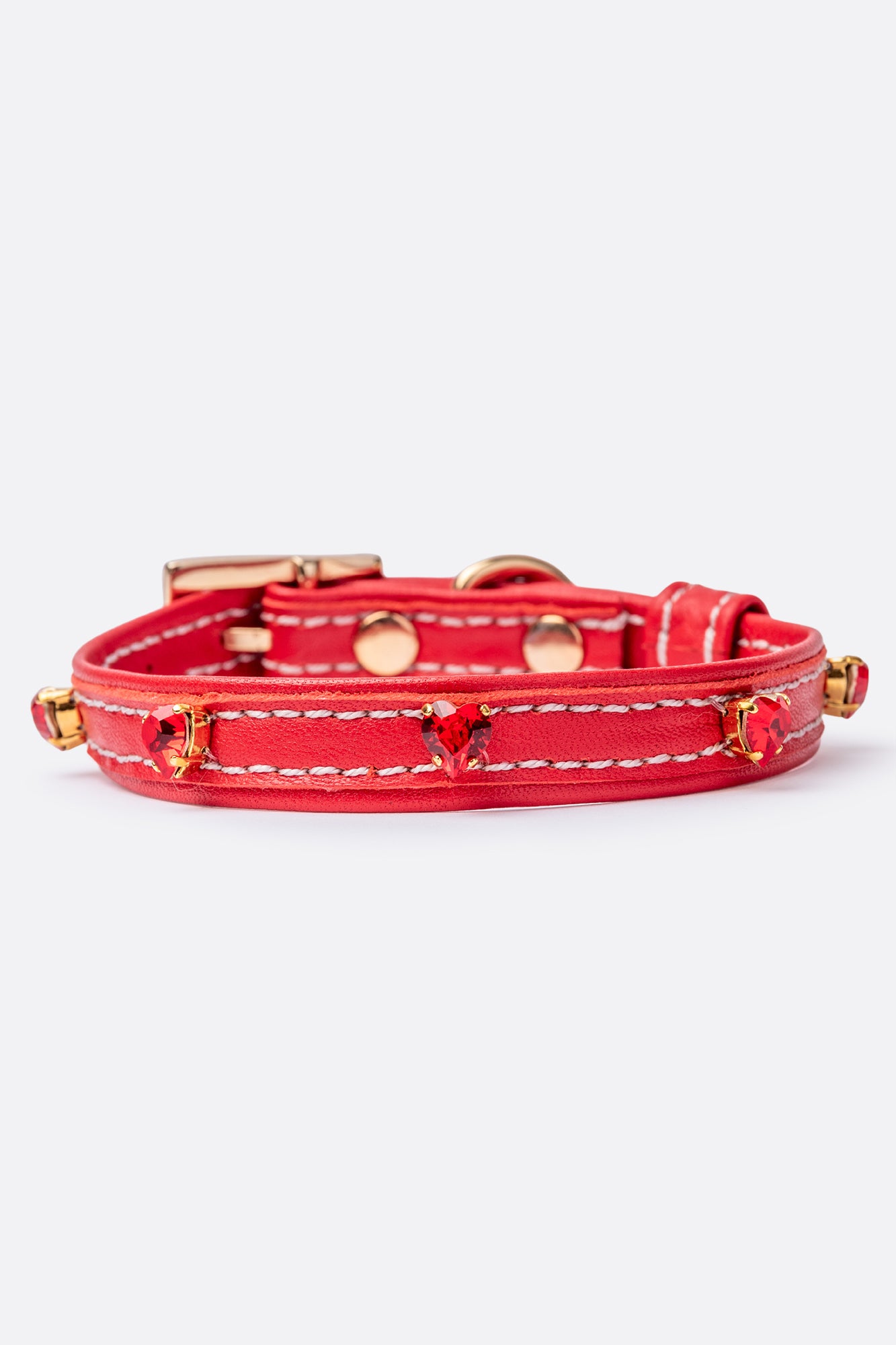 Red Collar Italian Leather Hearts Crystals