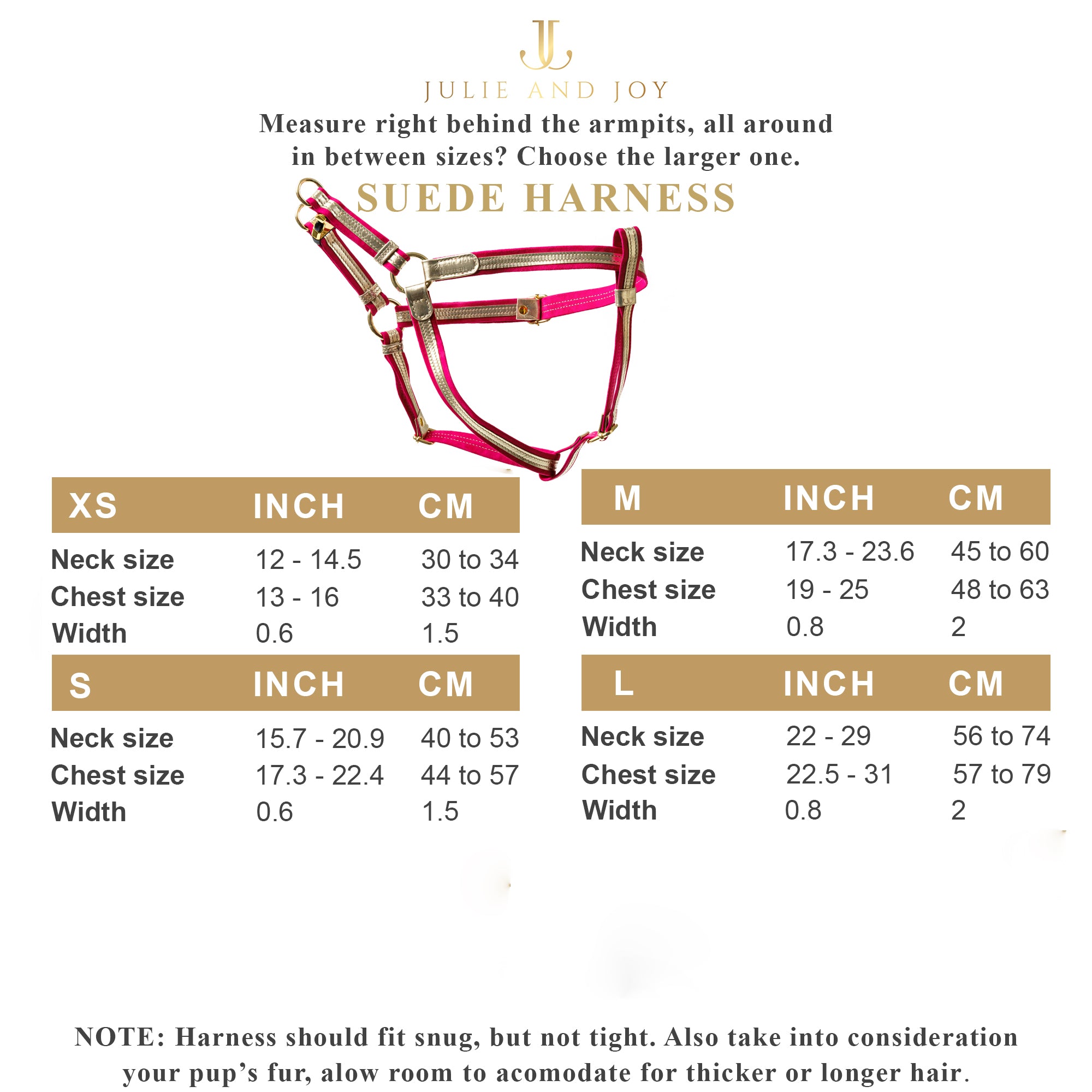 Dog Set Harness + Leash Fuchsia Italian Suede and GOLD LEATHER HARNESS For Dogs Suede Leash