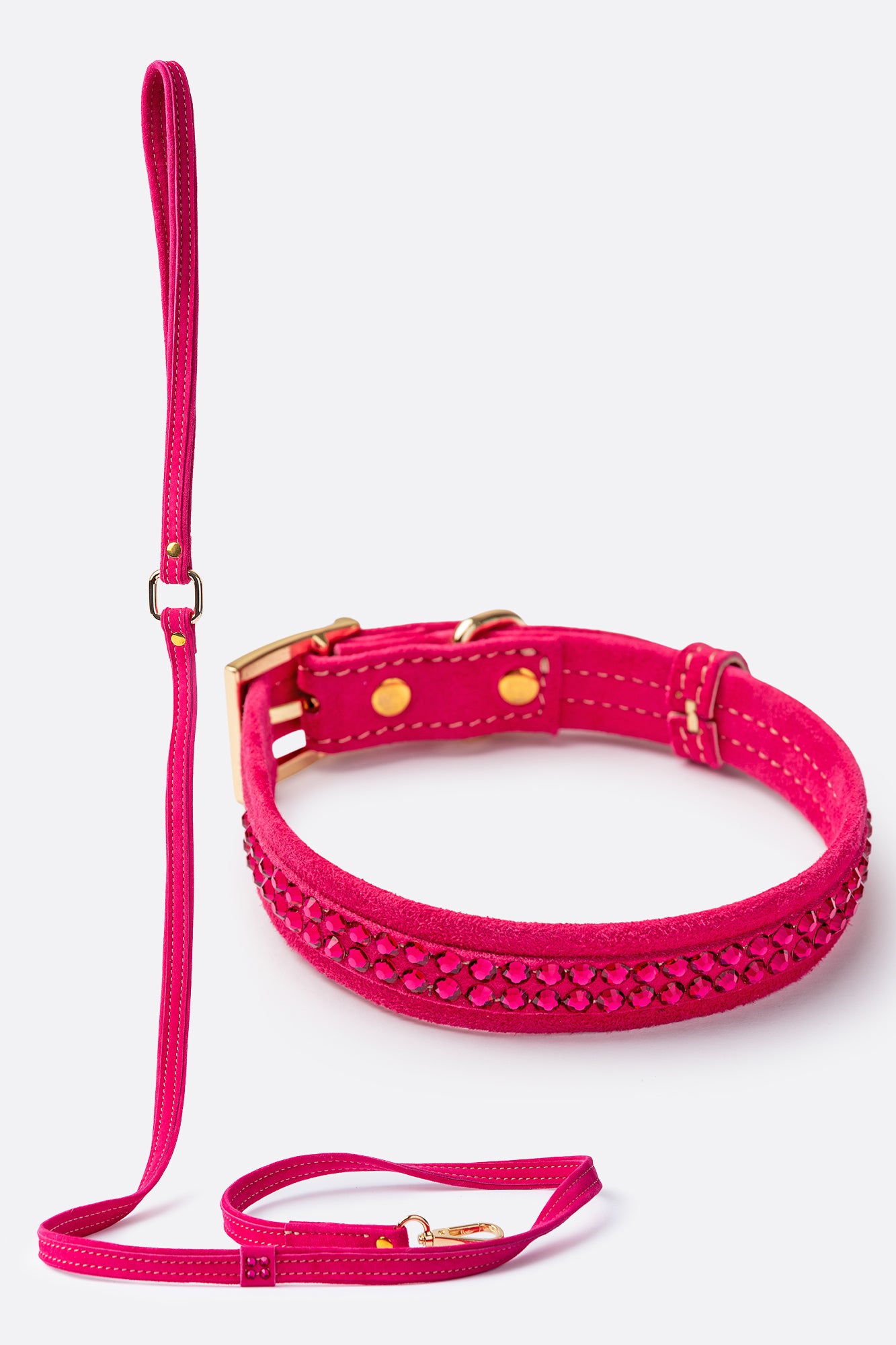 Dog Set Collar Leash Pink Suede DOG COLLAR with Austrian crystals P