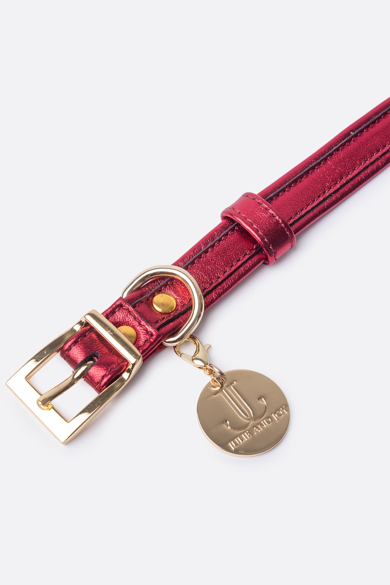 Red ITALIAN Leather Dog Collar Handcrafted Gold Hardware