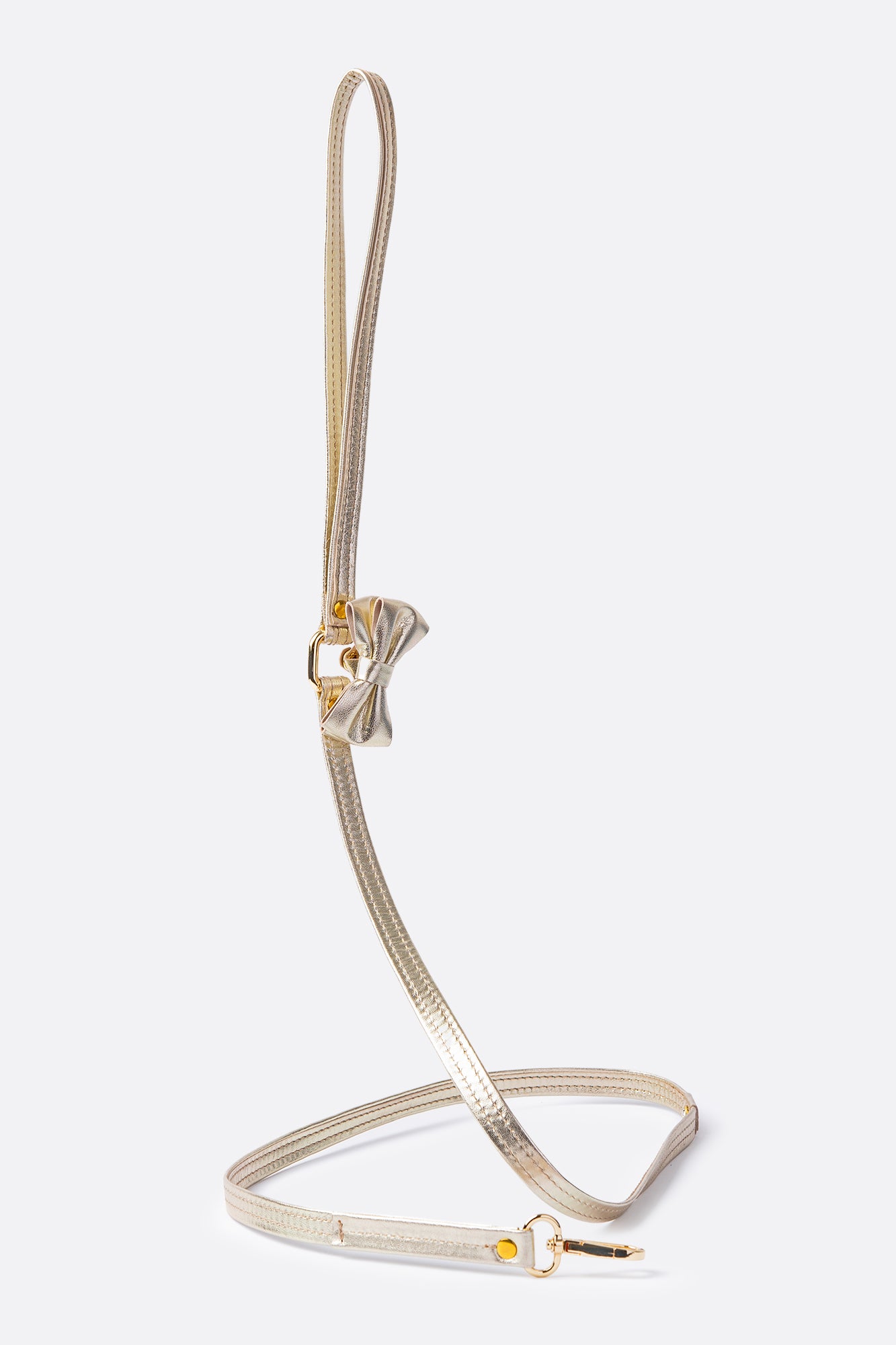 ITALIAN Genuine Gold LEATHER LEASH For Dogs Handcrafted with a Bow Gold Hardware