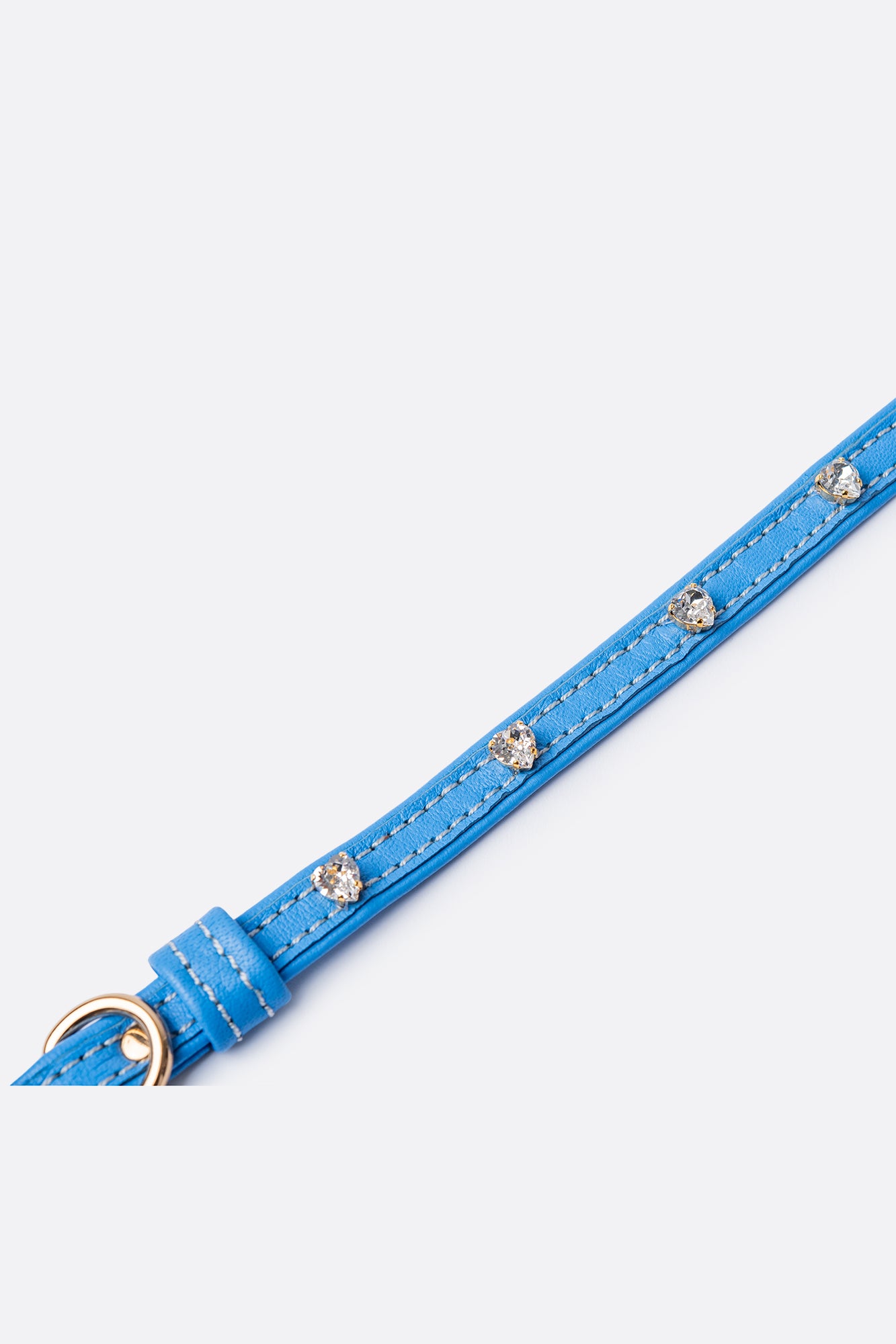 Dog Collar ITALIAN Electric Blue Leather Perfect Gift For Dog Owners –Luxury Genuine Leather And Hearts crystals Gold Finish Hardware Collar