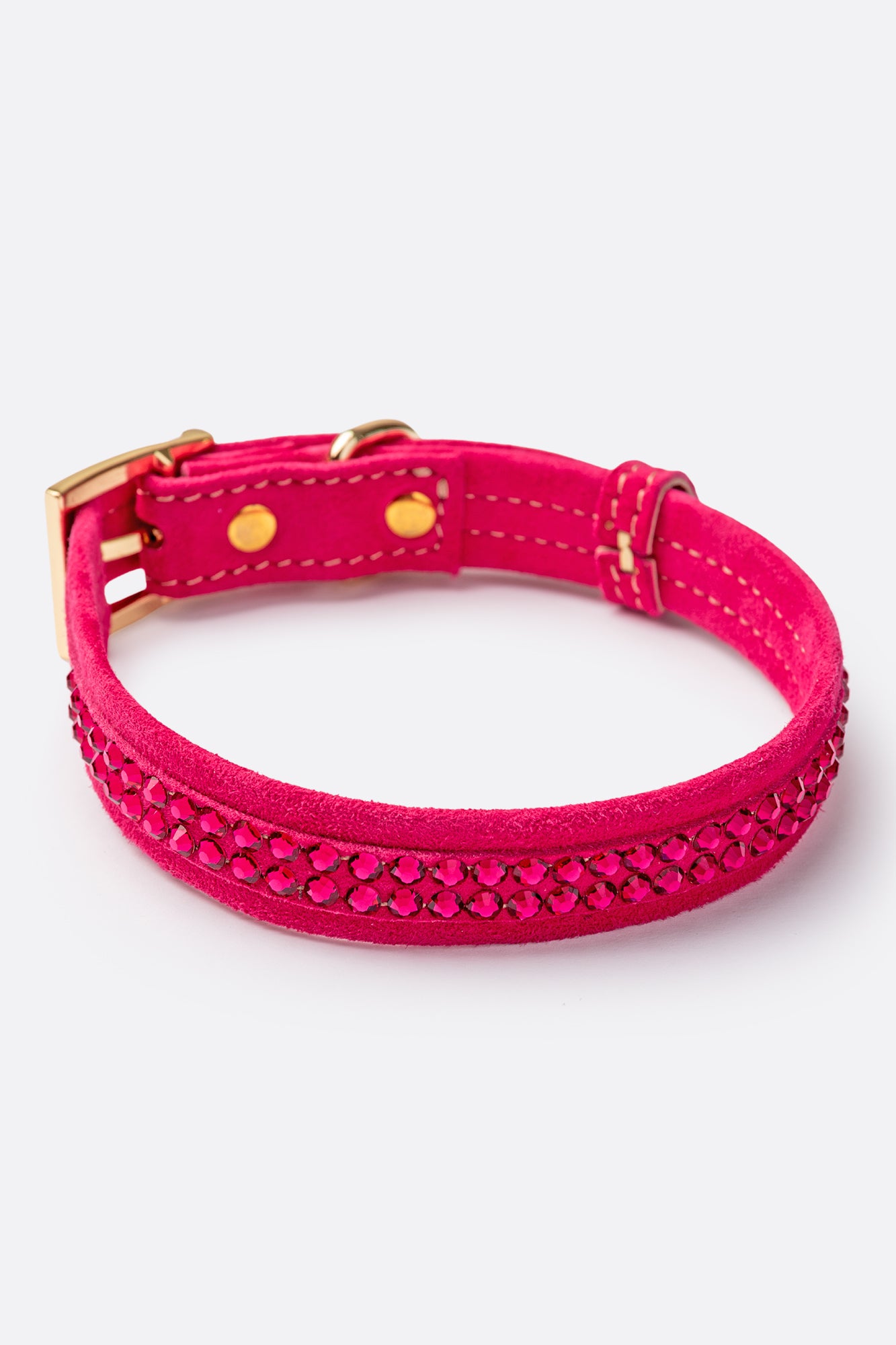 Pink ITALIAN Suede CRYSTAL DOG COLLAR with Finish Hardware