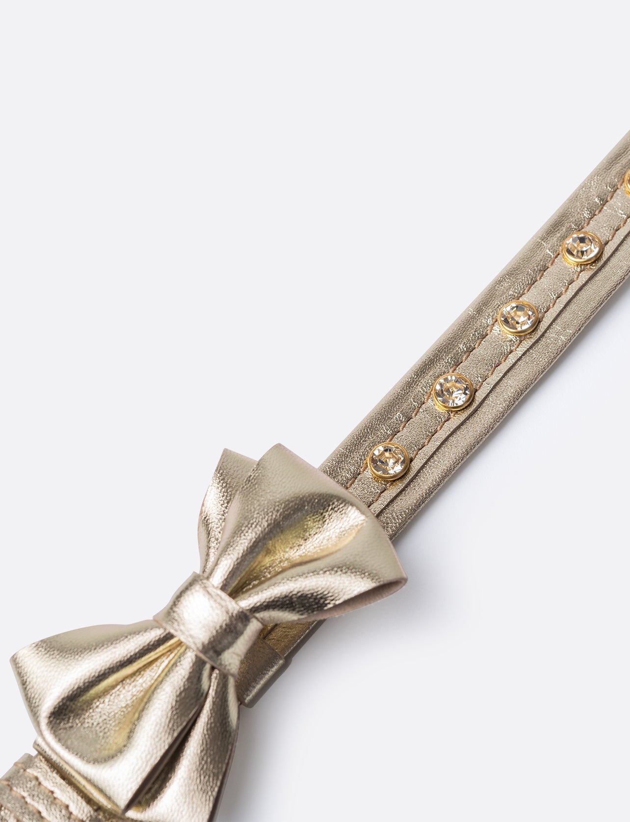 Dog Collar with a Bow ITALIAN Gold Leather HANDCRAFTED with Austrian crystals “ Preciosa” rivets Gold finish Hardware