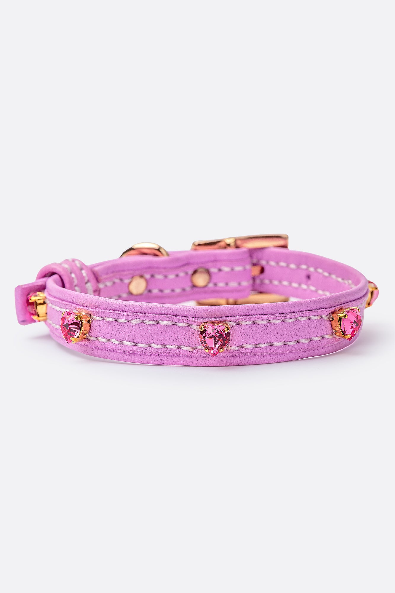 Dog Collar ITALIAN Lavender Leather Perfect Gift For Dog Owners –Luxury Genuine Leather And Hearts crystals Gold Finish Hardware Collar