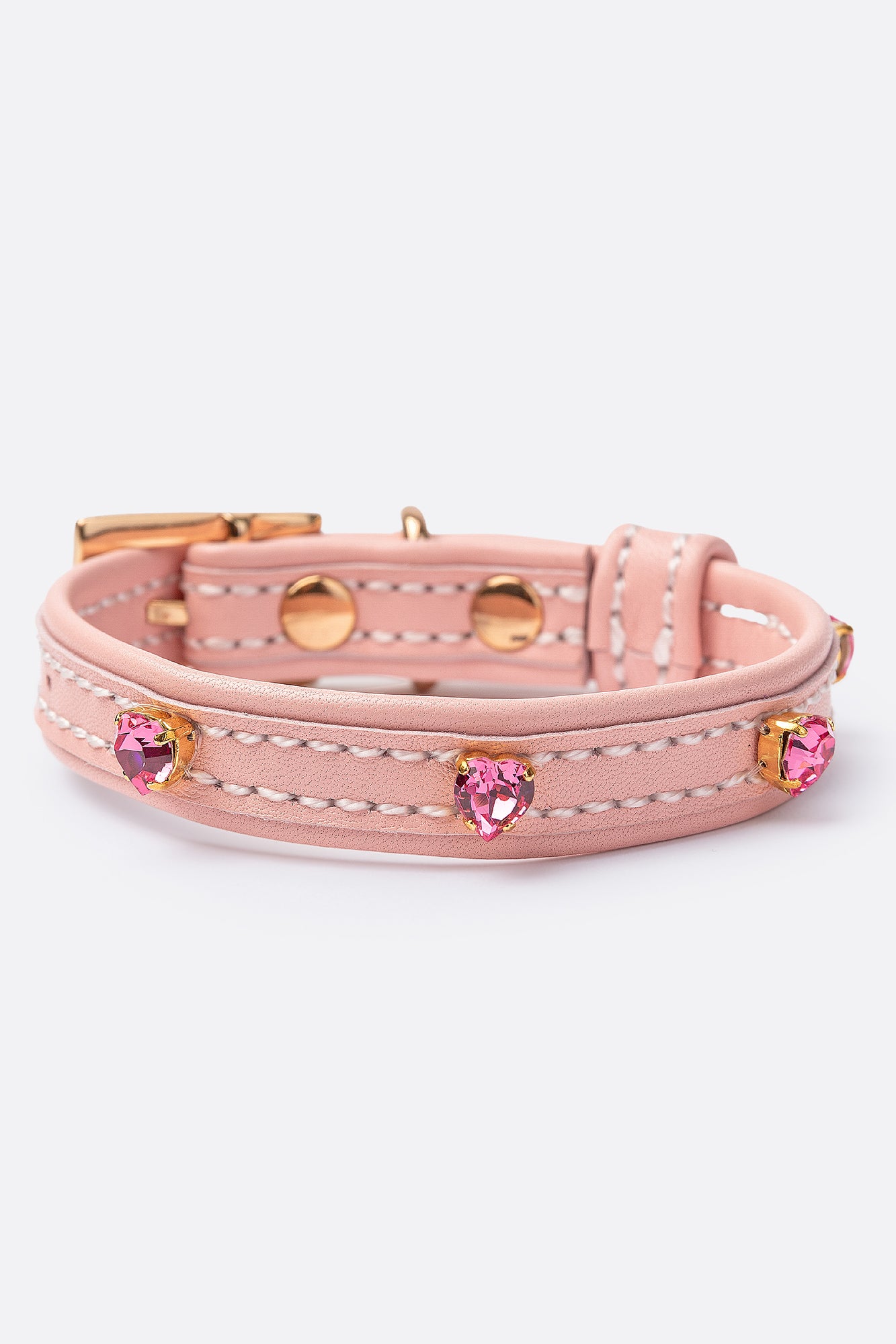 Dog Collar ITALIAN Light Pink Leather Perfect Gift For Dog Owners –Luxury Genuine Leather And Hearts crystals Gold Finish Hardware Collar