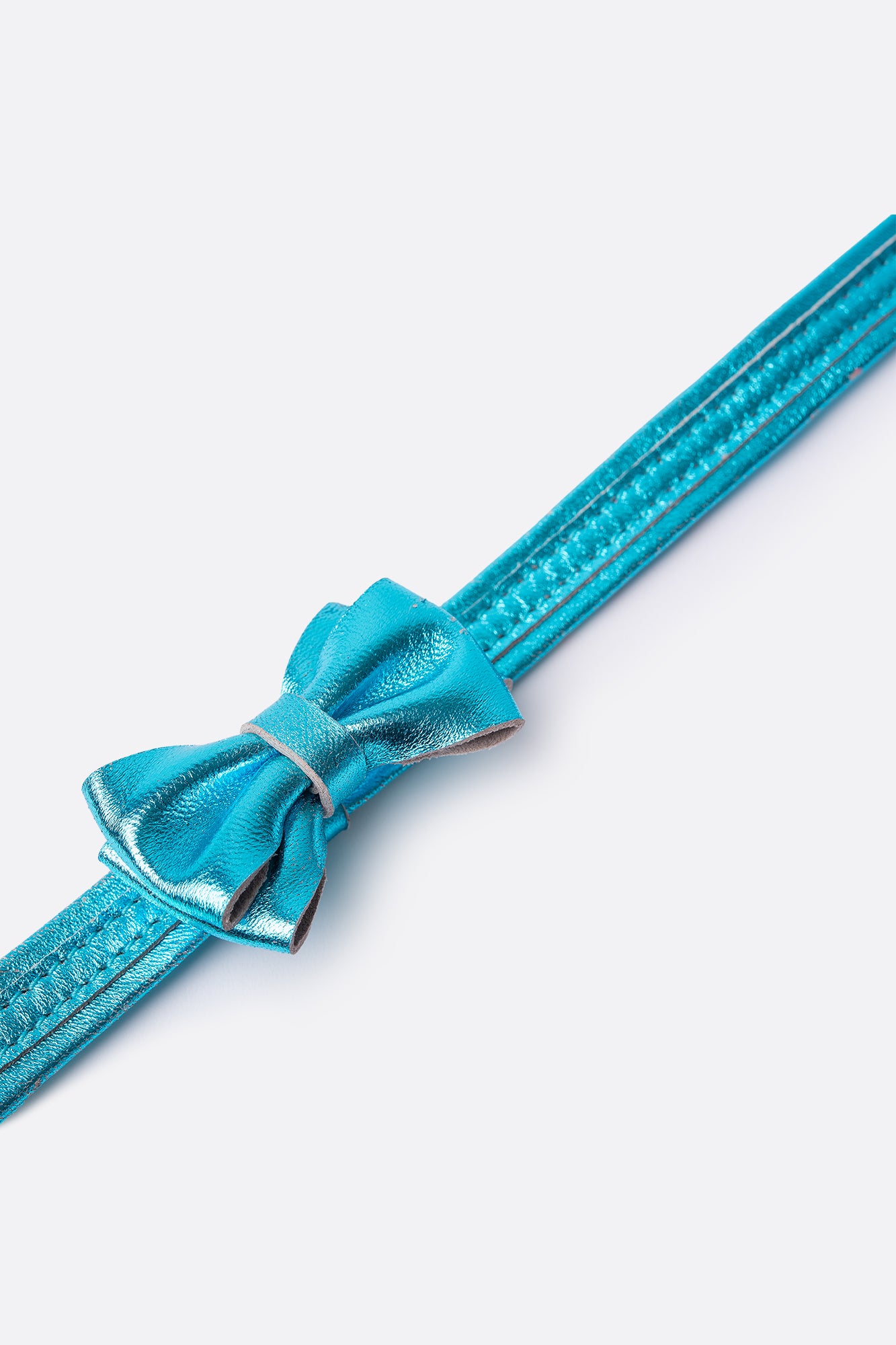 Dog Collar with a Bow ITALIAN Blue Leather HANDCRAFTED Gold finish Hardware