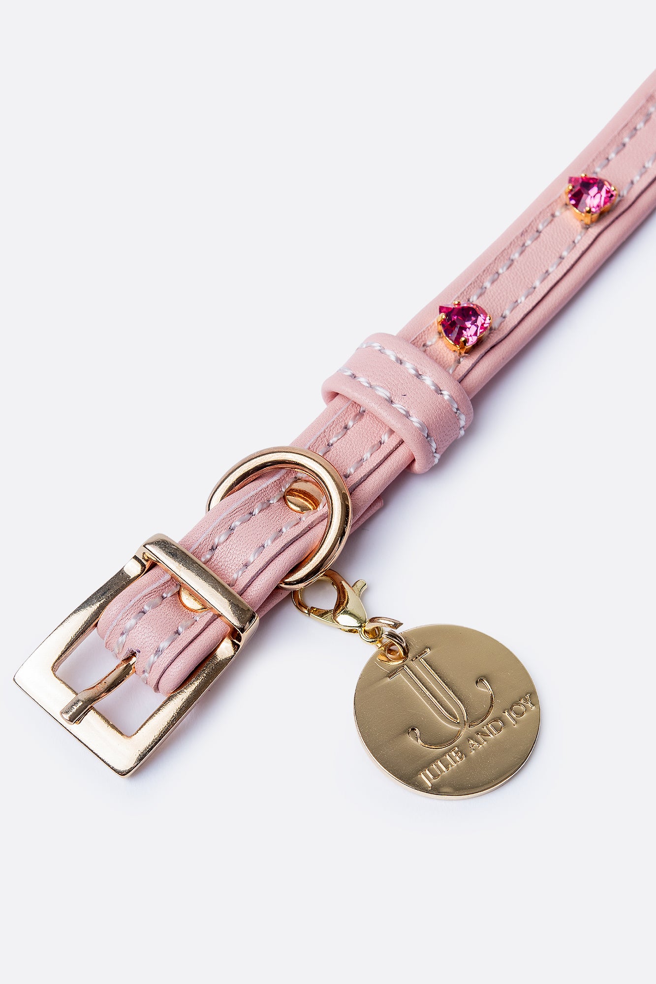 Dog Collar ITALIAN Light Pink Leather Perfect Gift For Dog Owners –Luxury Genuine Leather And Hearts crystals Gold Finish Hardware Collar