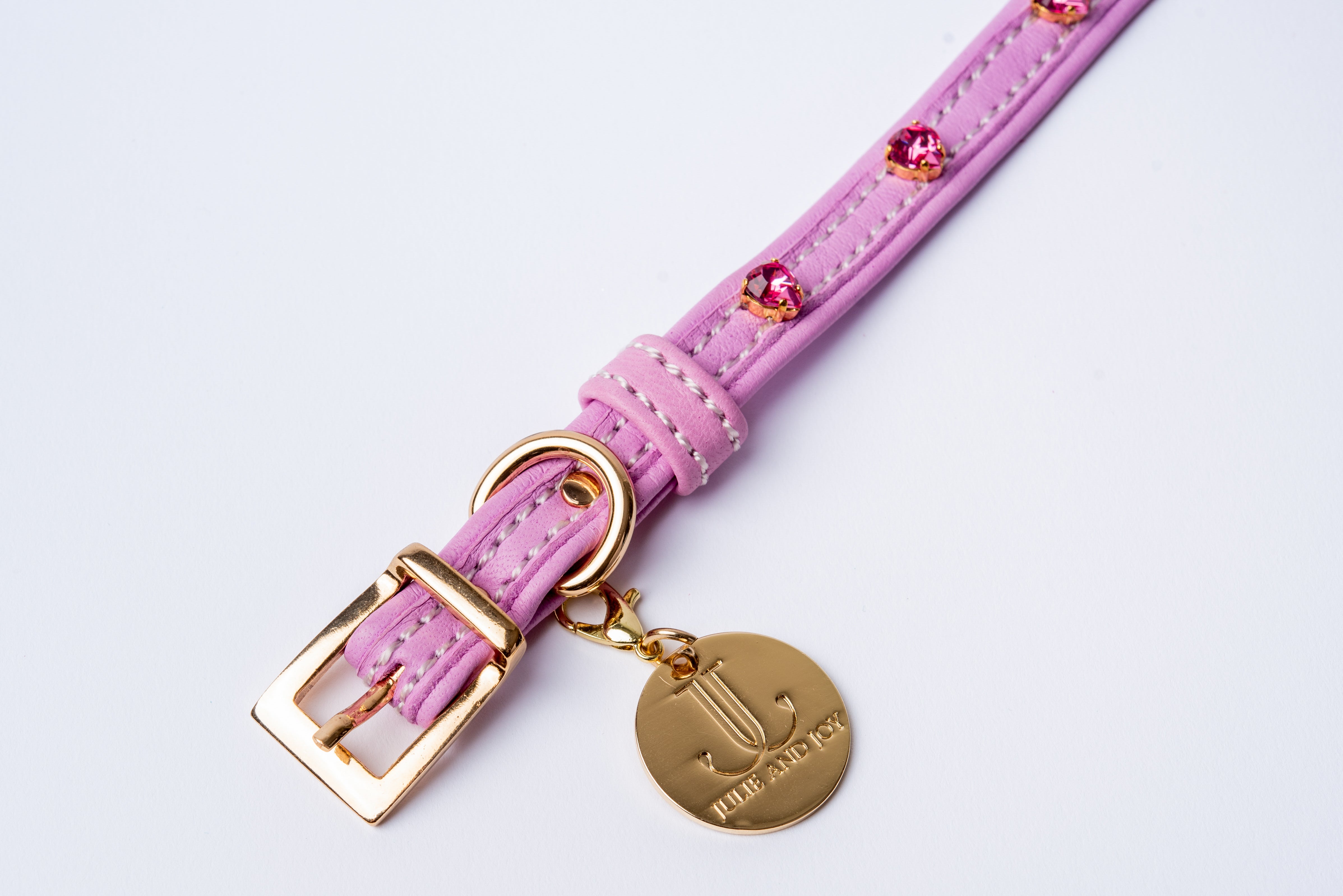 Dog Collar ITALIAN Lavender Leather Perfect Gift For Dog Owners –Luxury Genuine Leather And Hearts crystals Gold Finish Hardware Collar