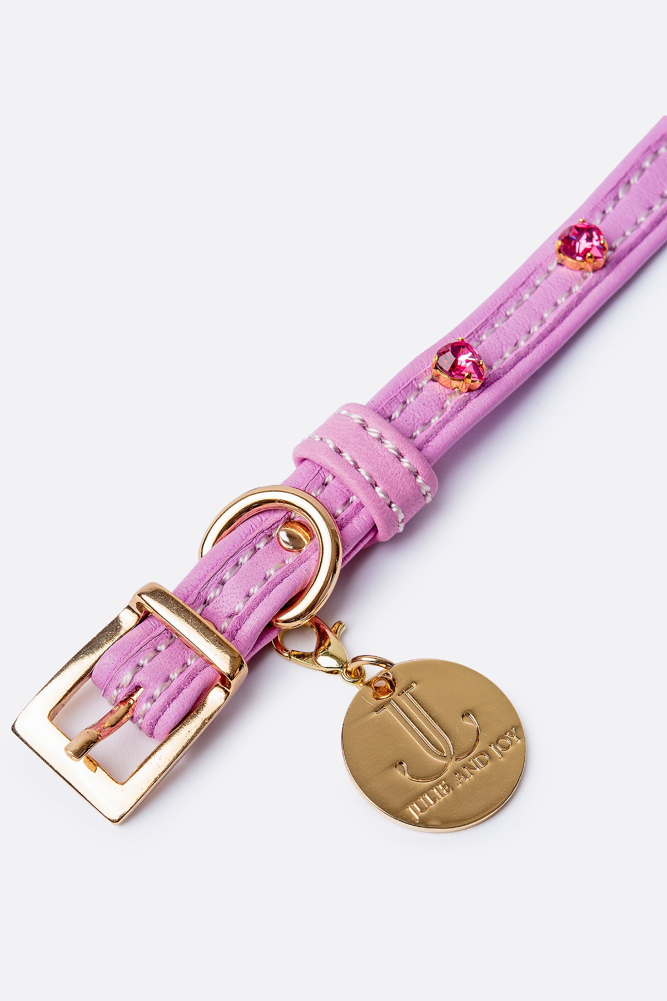 Dog Collar ITALIAN Lavender Leather Perfect Gift For Dog Owners –Luxury Genuine Leather And Hearts crystals Gold Finish Hardware Collar