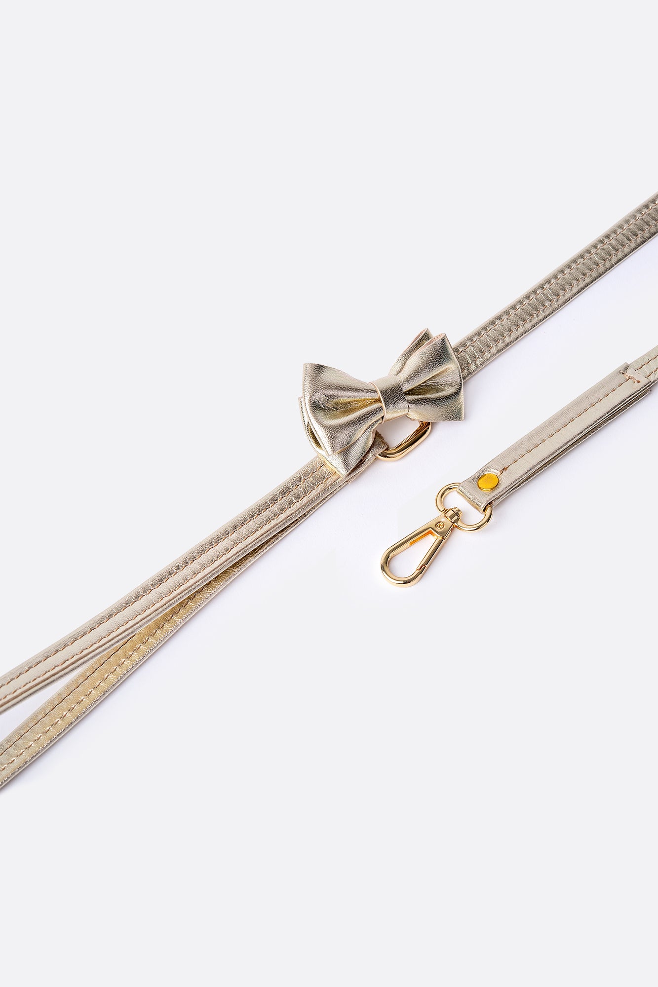 ITALIAN Genuine Gold LEATHER LEASH For Dogs Handcrafted with a Bow Gold Hardware