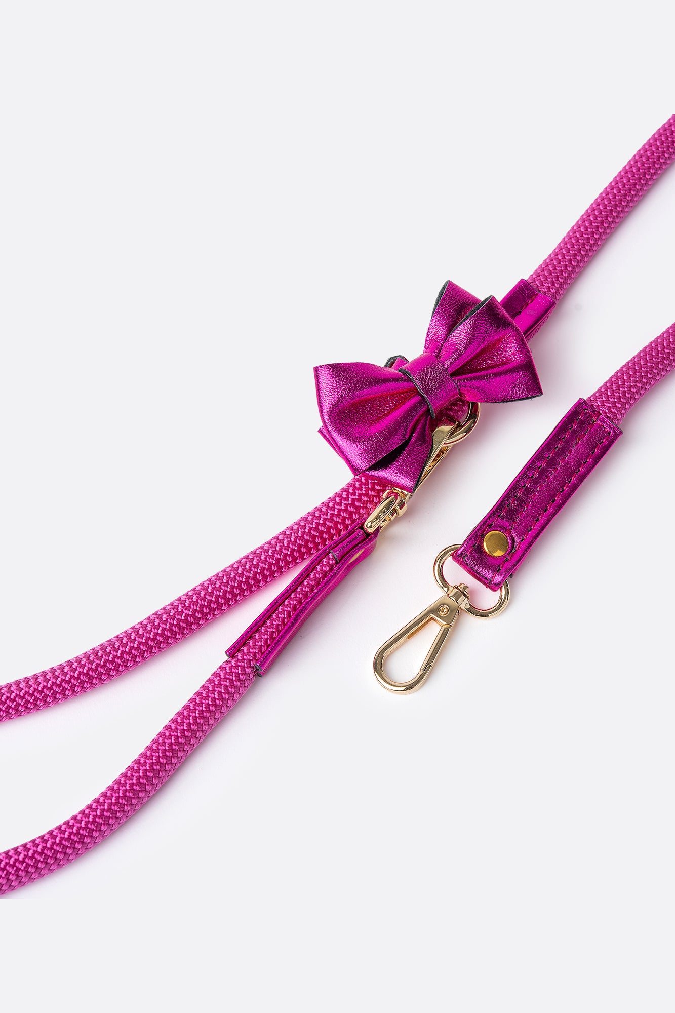 Pink Rope LEASH For Dogs with ITALIAN Genuine Leather Bow Handcrafted Gold Hardware