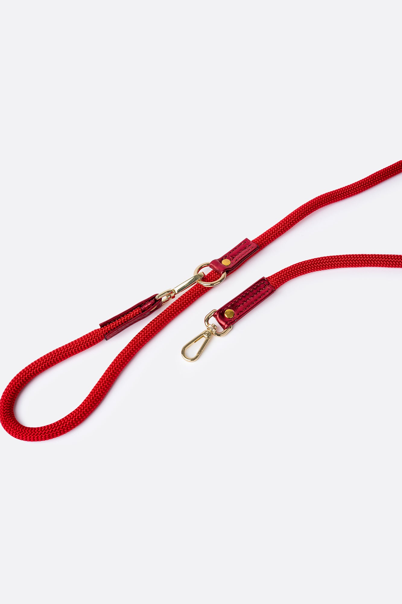 Red Rope LEASH For Dogs with Red ITALIAN Genuine Leather Handcrafted Gold Hardware