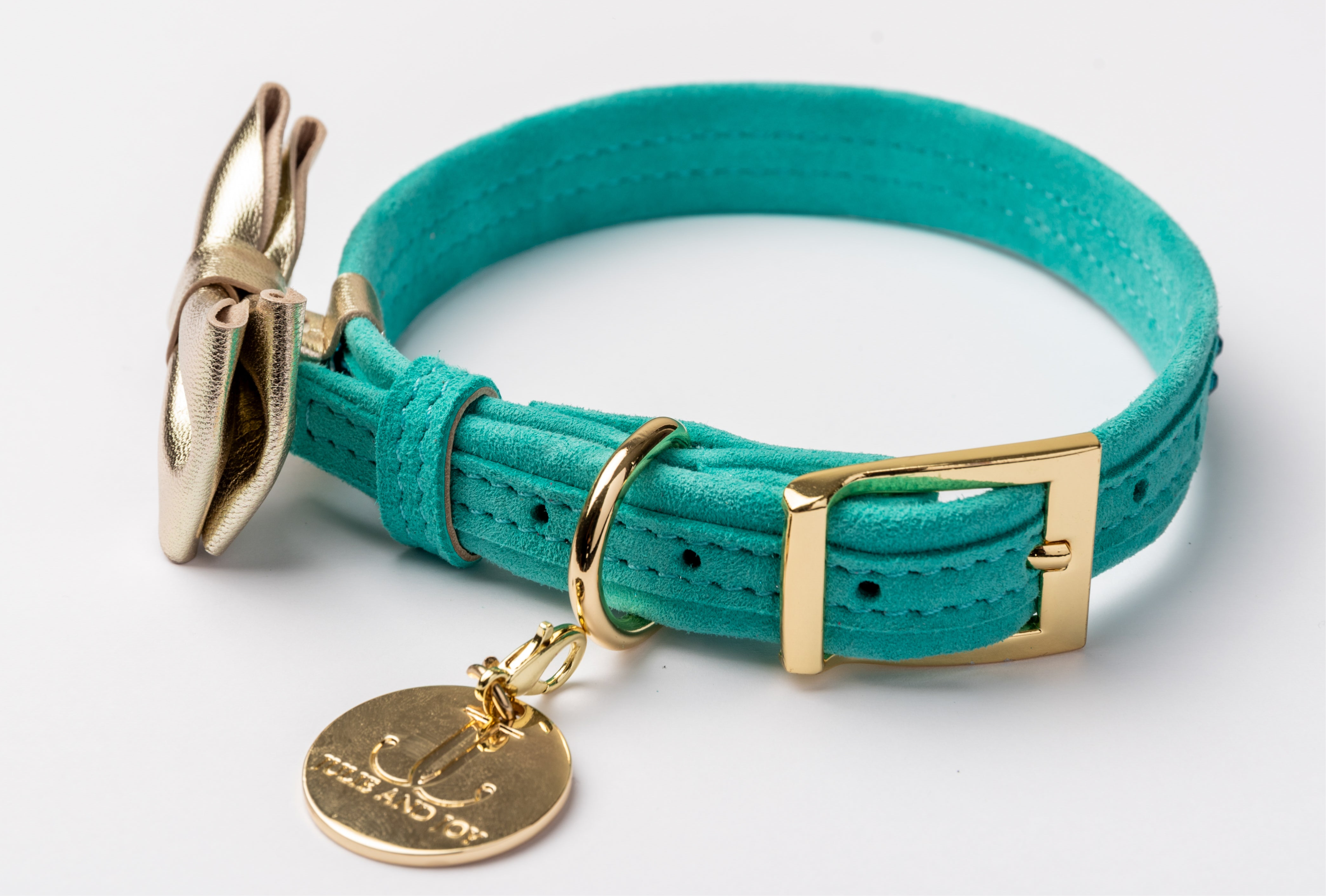 Blue ITALIAN Suede Dog Collar with crystals