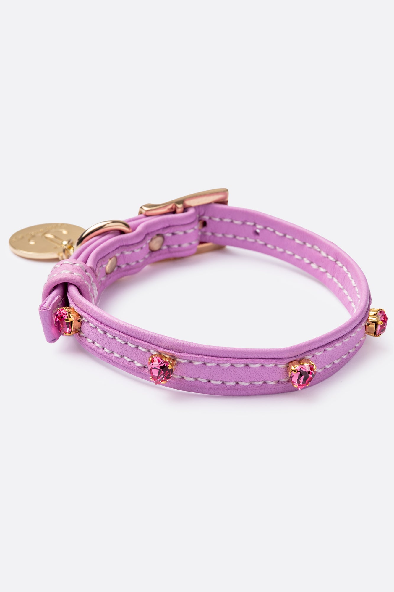 Dog Collar ITALIAN Lavender Leather Perfect Gift For Dog Owners –Luxury Genuine Leather And Hearts crystals Gold Finish Hardware Collar