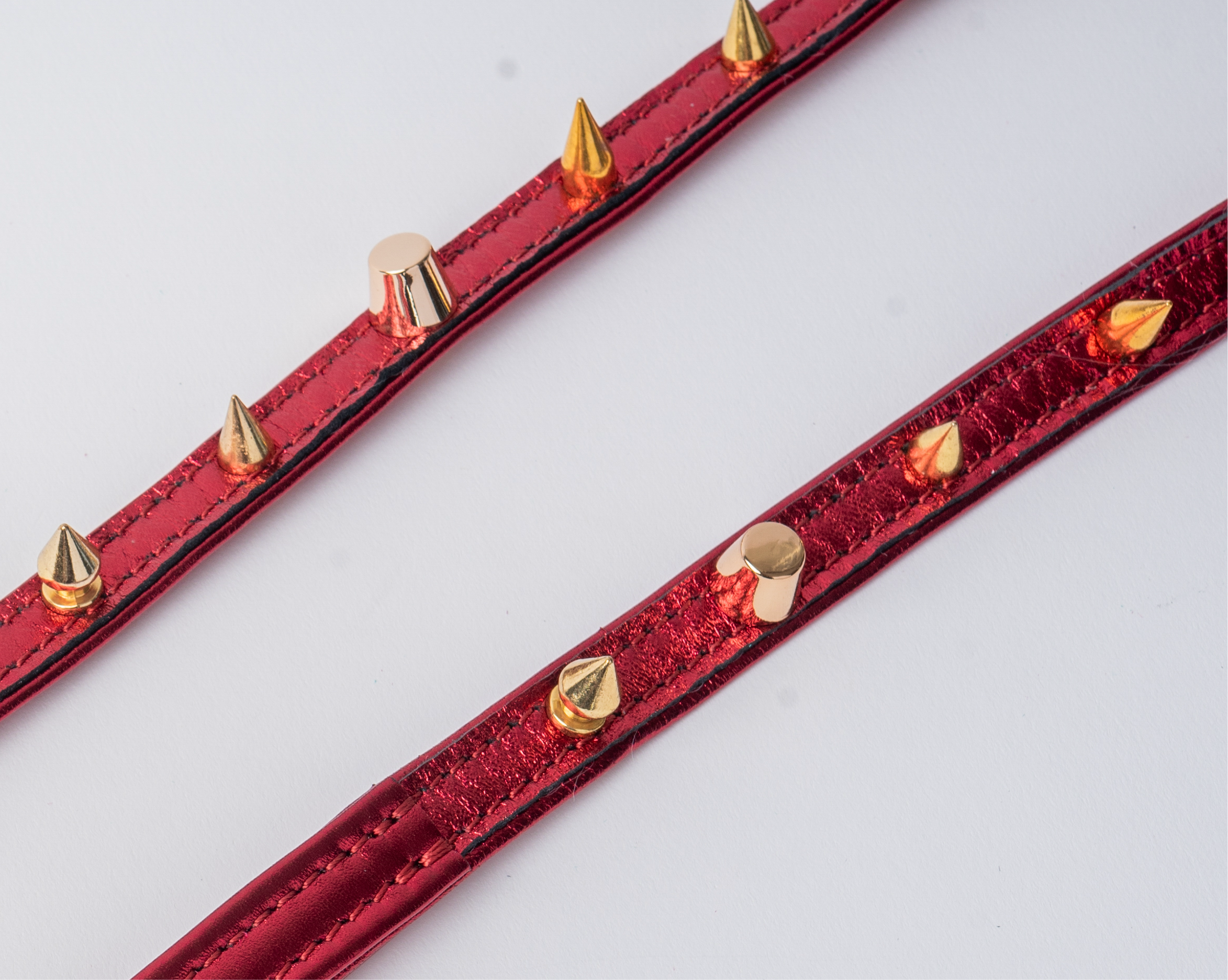 ITALIAN Genuine Red LEATHER LEASH For Dogs Spiked Handcrafted  Gold Hardware