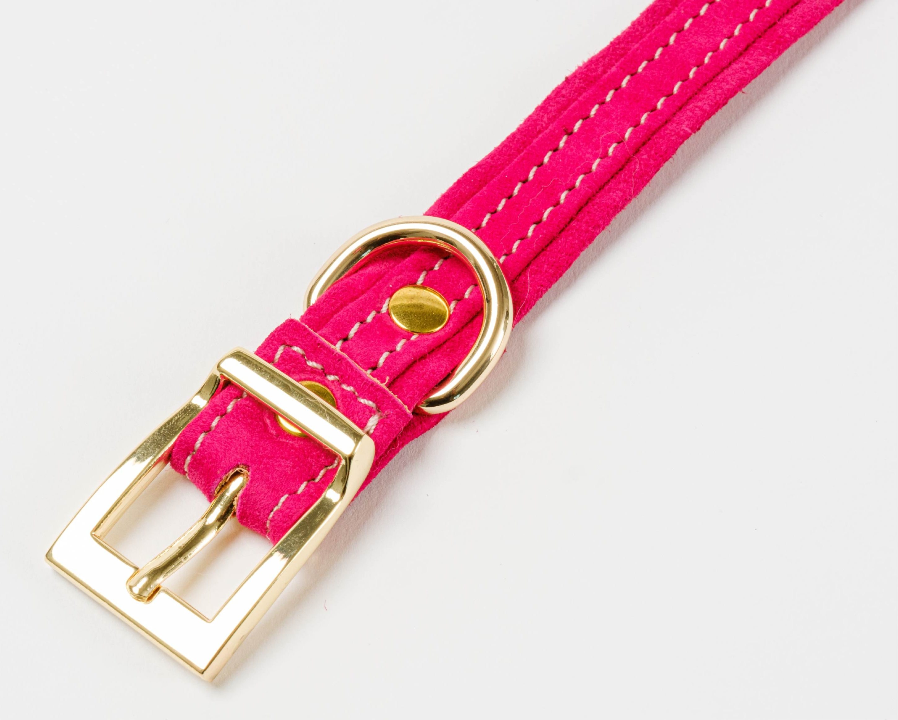 Pink Suede DOG COLLAR with Finish Hardware