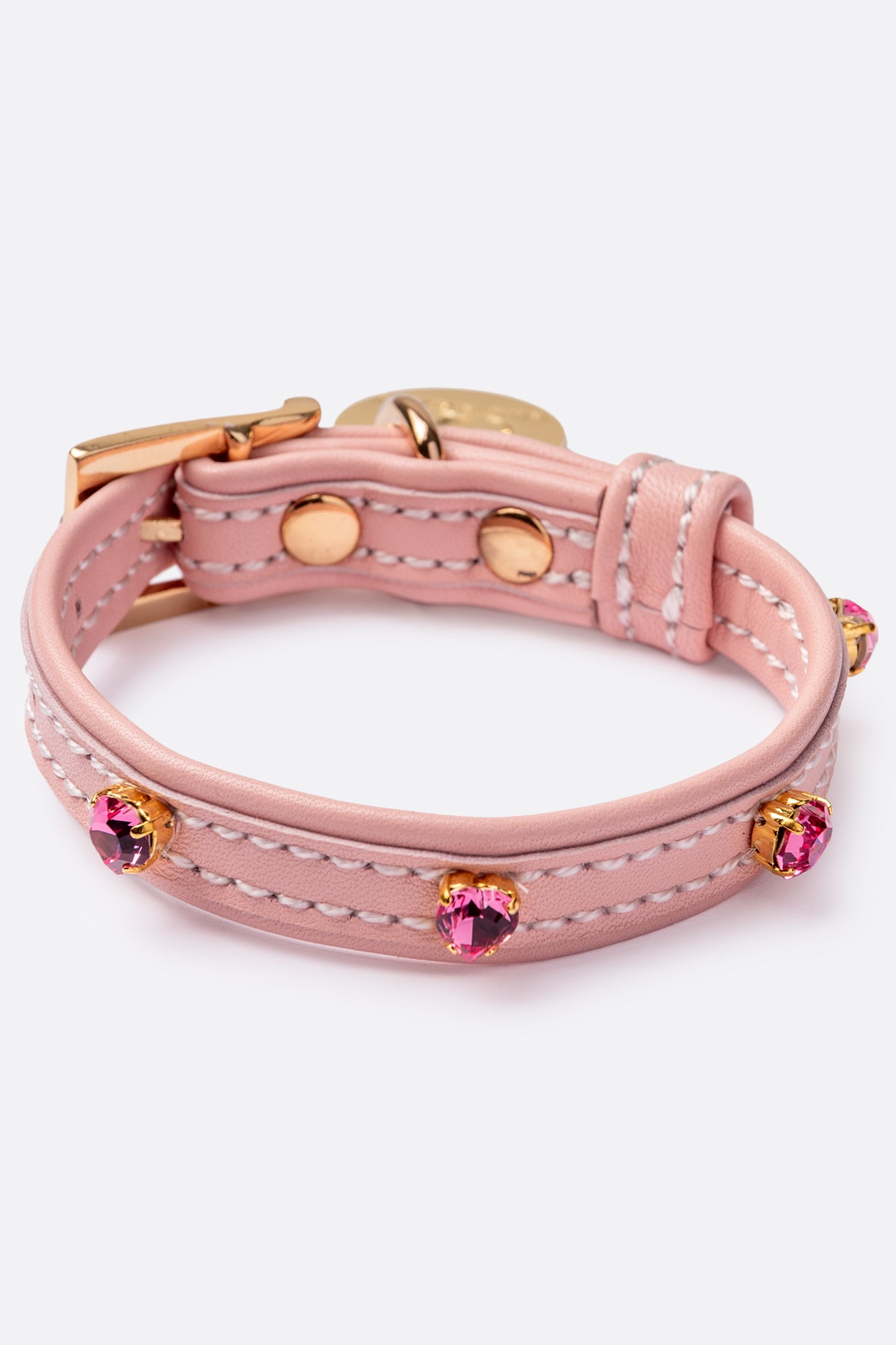 Dog Collar ITALIAN Light Pink Leather Perfect Gift For Dog Owners –Luxury Genuine Leather And Hearts crystals Gold Finish Hardware Collar