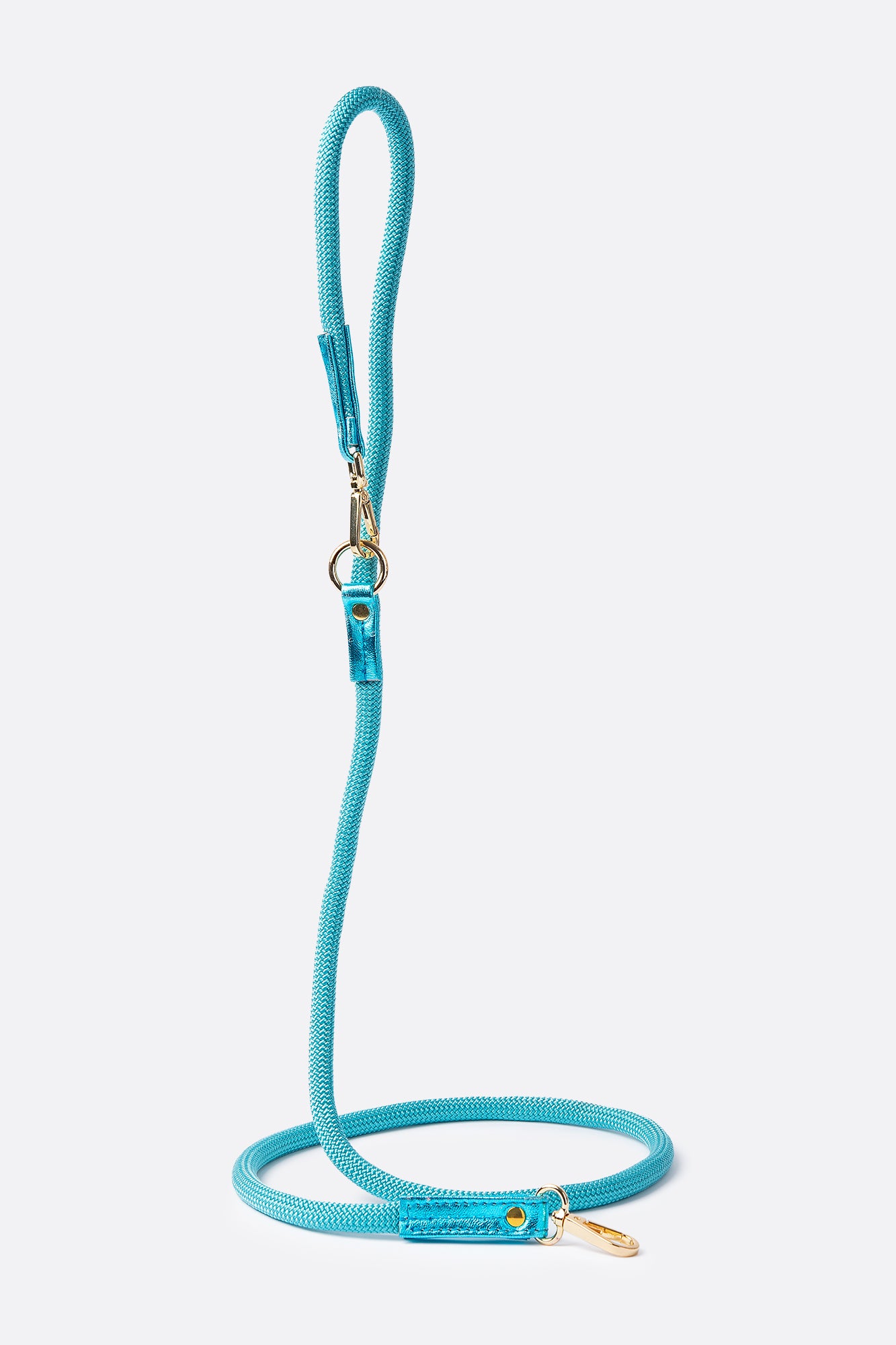 Dog Set Collar + Rope Leash Dog Collar with a Bow ITALIAN Blue Leather HANDCRAFTED Gold finish Hardware Rope Leash