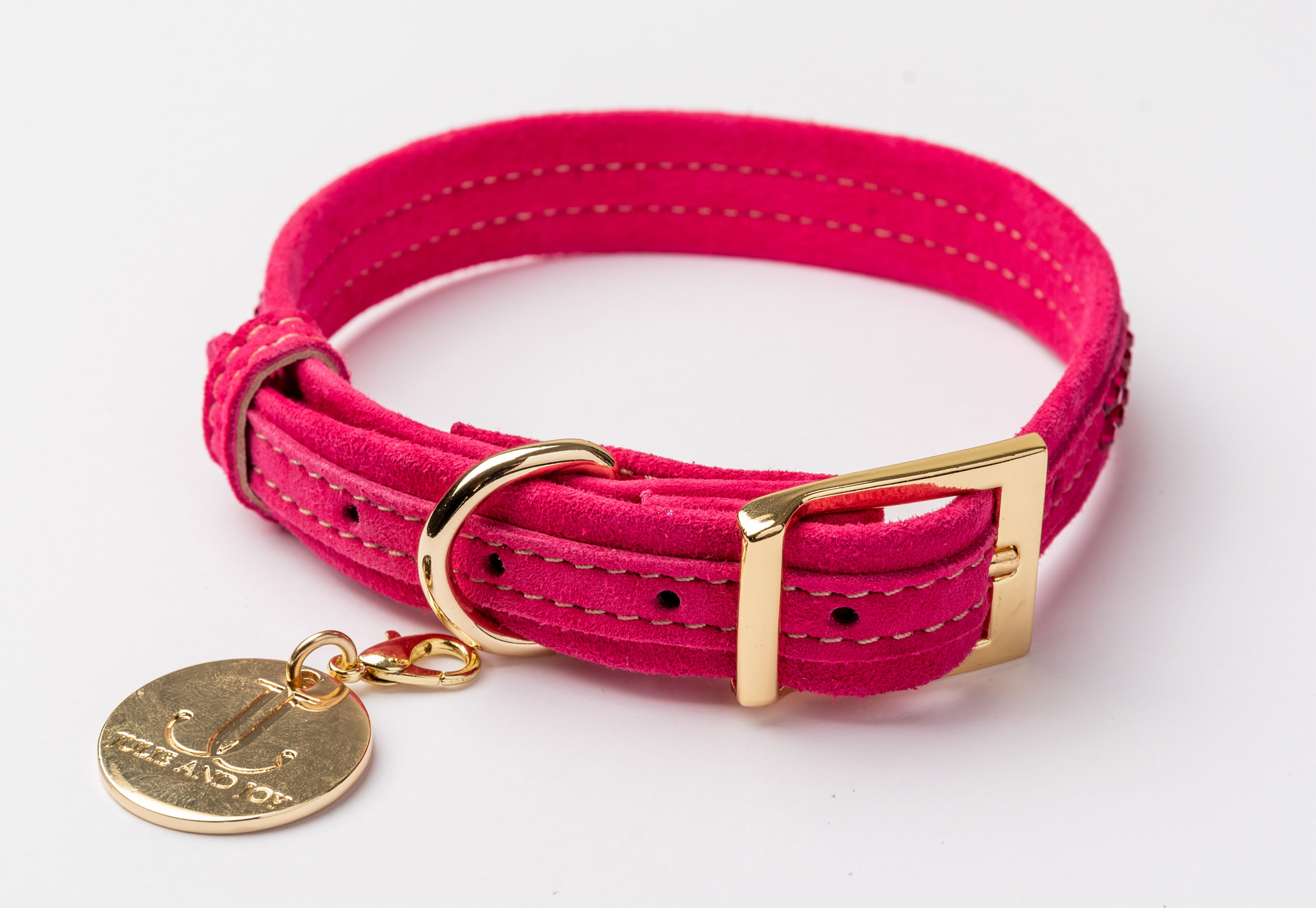 Pink Suede CRYSTAL DOG COLLAR with Finish Hardware