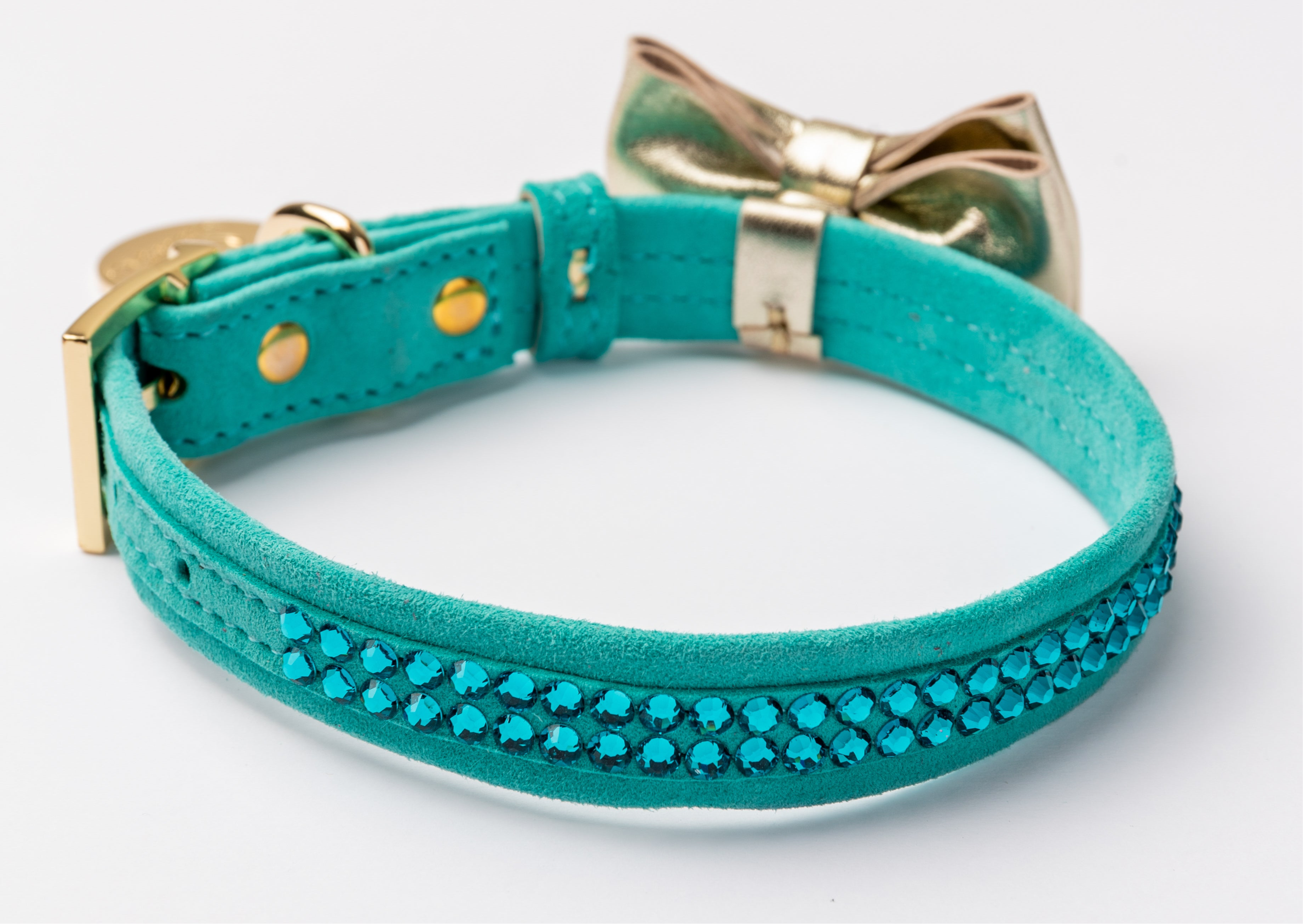 Blue ITALIAN Suede Dog Collar with crystals