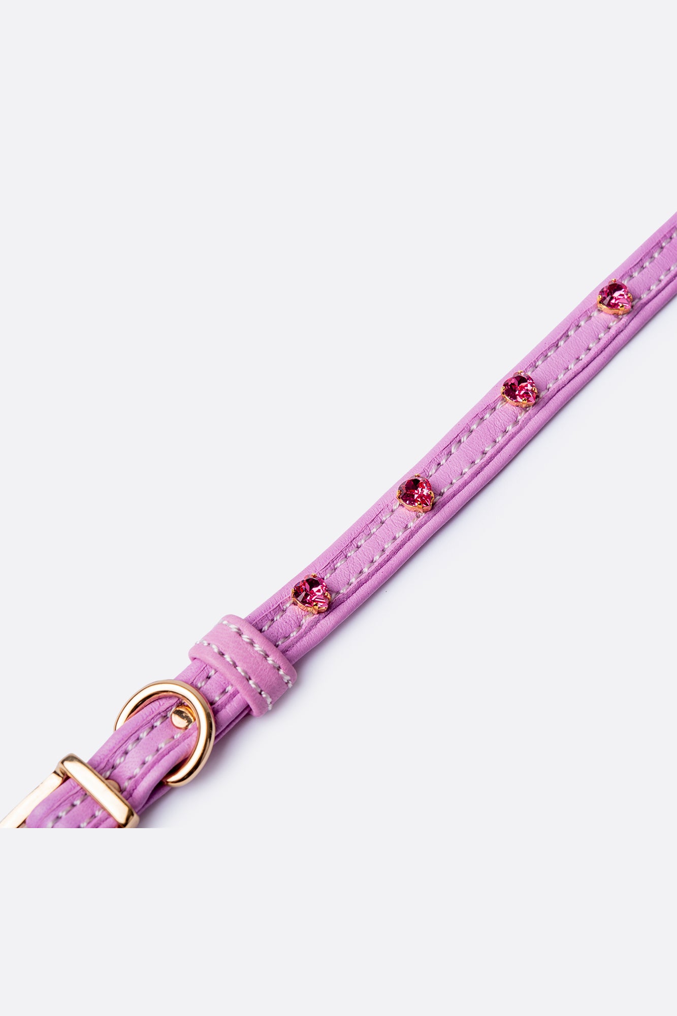 Dog Collar ITALIAN Lavender Leather Perfect Gift For Dog Owners –Luxury Genuine Leather And Hearts crystals Gold Finish Hardware Collar