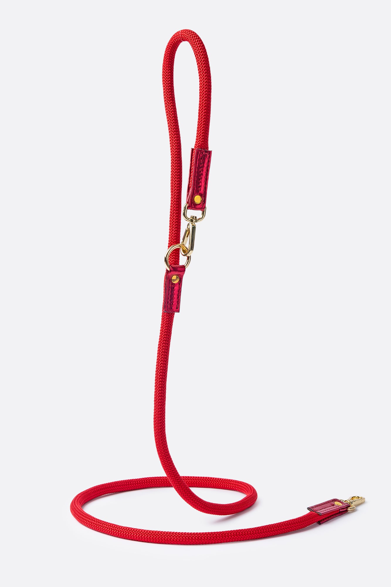 Red Rope LEASH For Dogs with Red ITALIAN Genuine Leather Handcrafted Gold Hardware