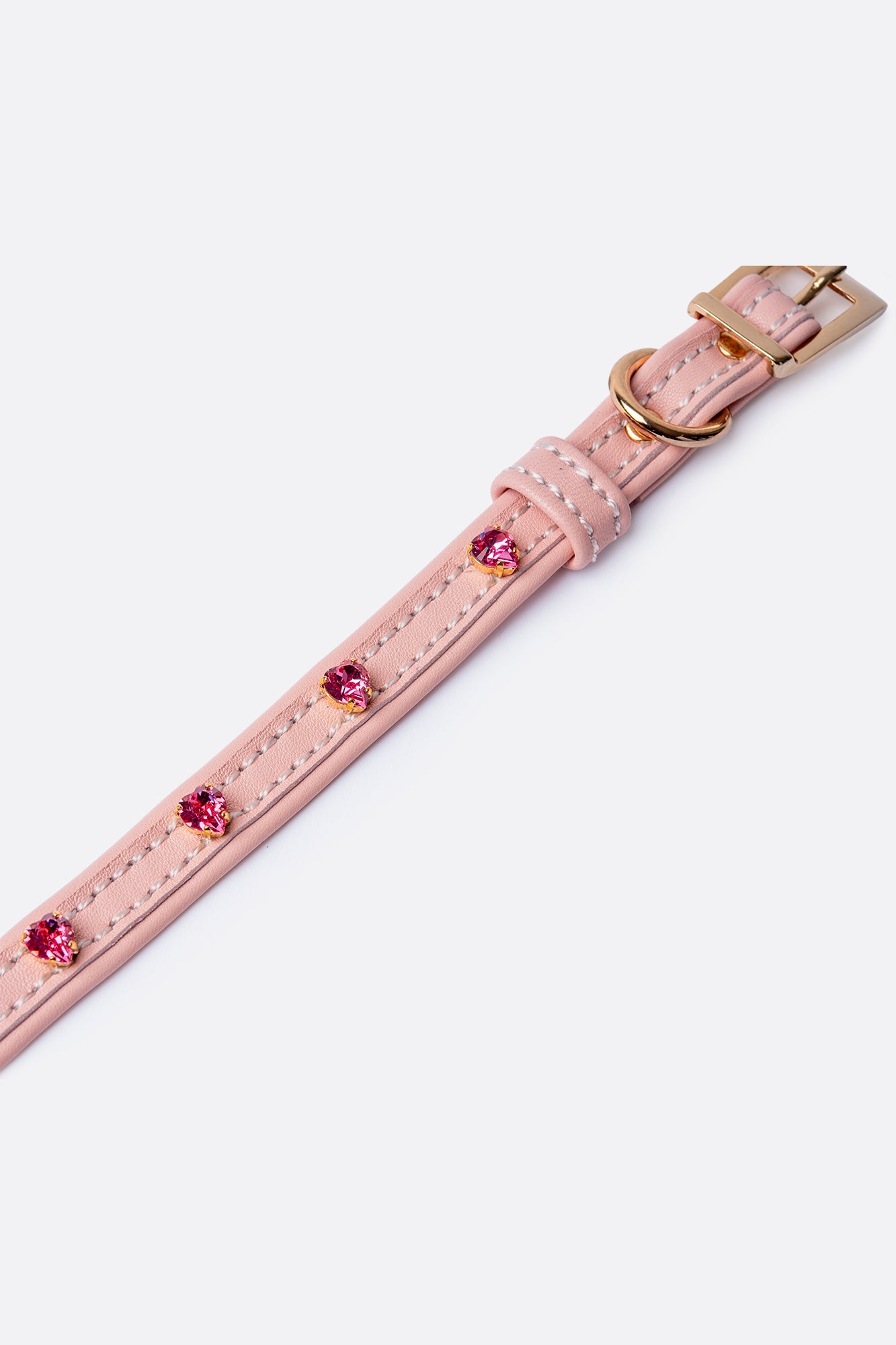 Dog Collar ITALIAN Light Pink Leather Perfect Gift For Dog Owners –Luxury Genuine Leather And Hearts crystals Gold Finish Hardware Collar