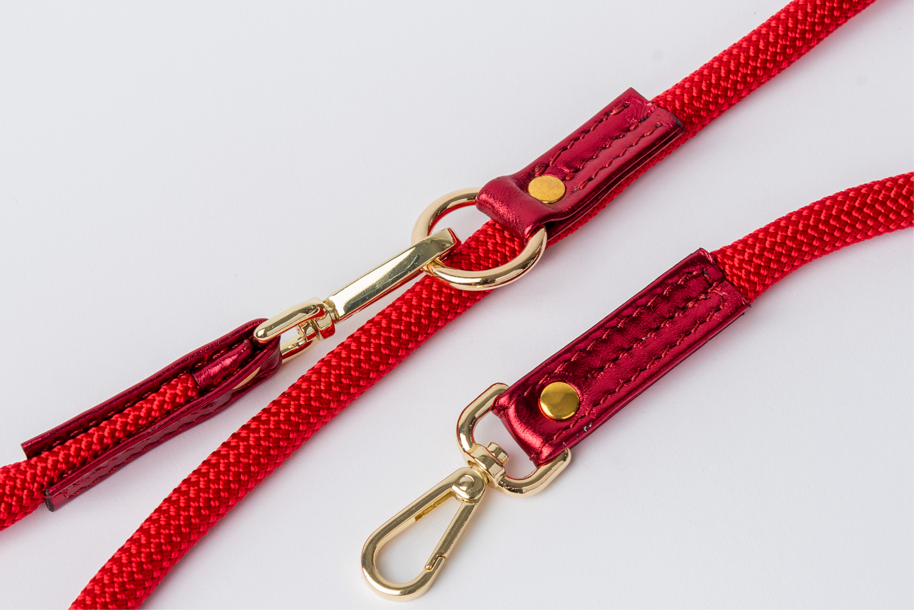 Red Rope LEASH For Dogs with Red ITALIAN Genuine Leather Handcrafted Gold Hardware