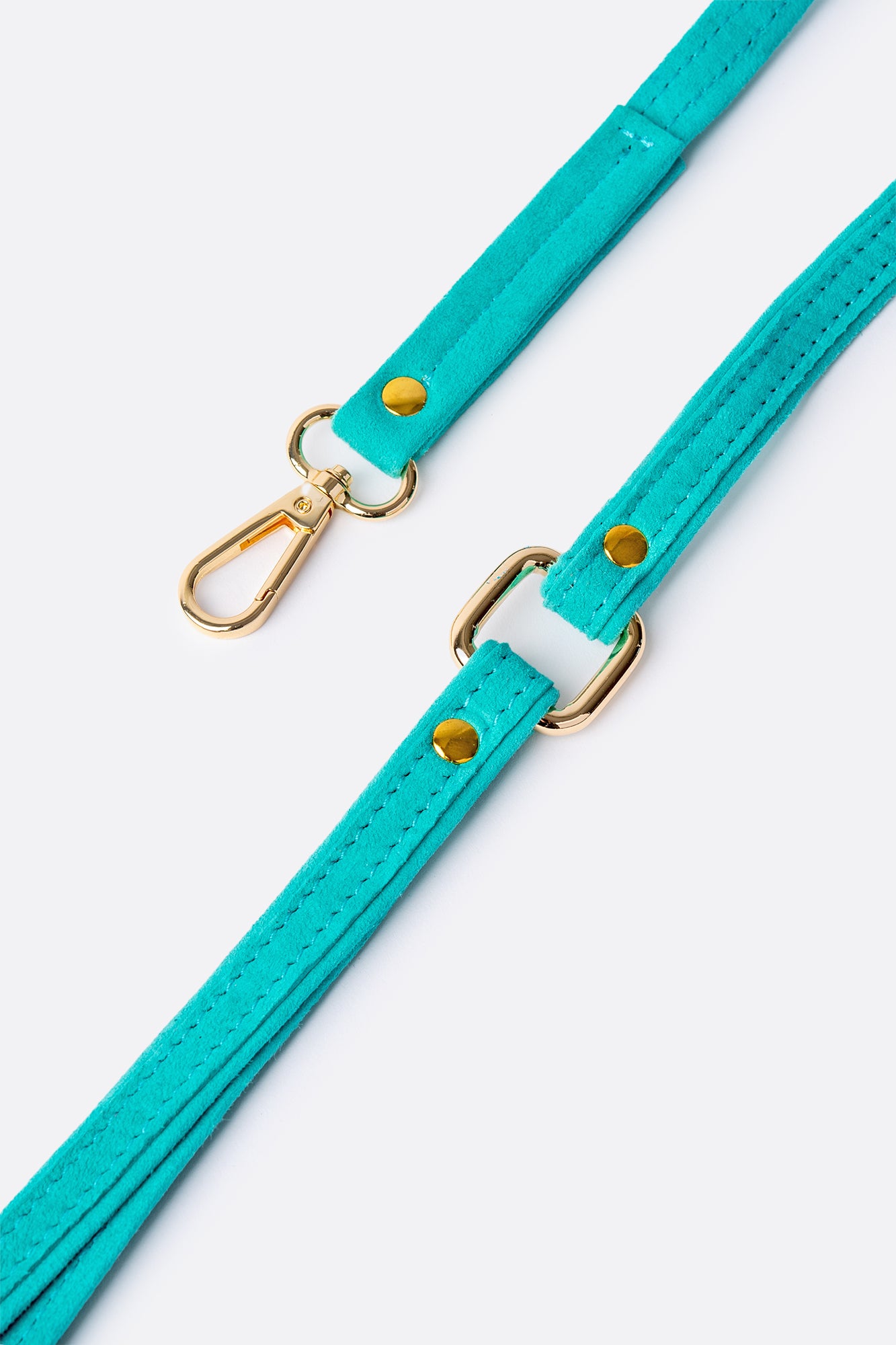 Italian Turquoise Suede Leash gold finish hardware