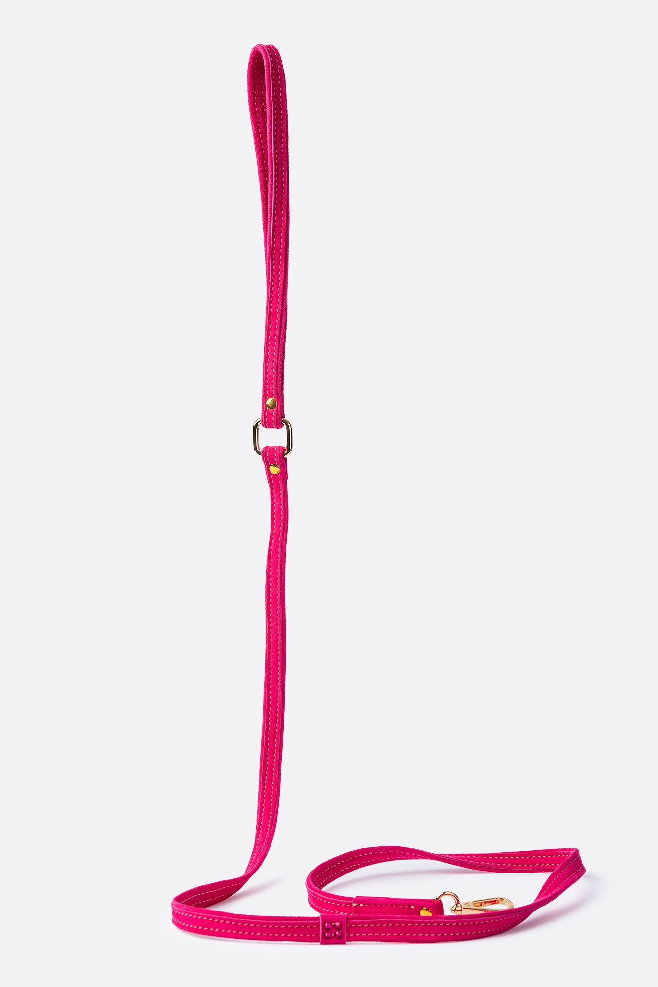 Dog Set Collar + Leash Pink ITALIAN Suede DOG COLLAR with Austrian crystals “Preciosa” with gold Finish Hardware