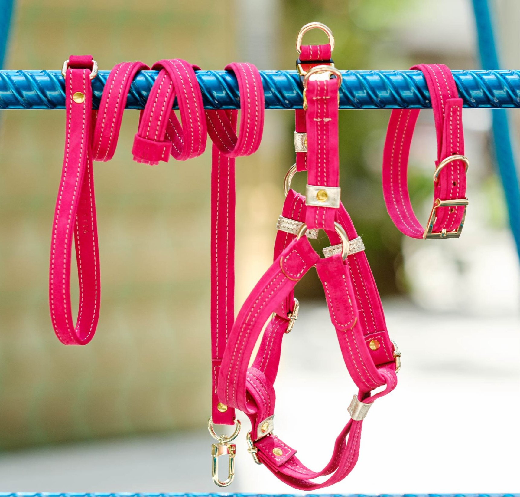 Pink Suede DOG COLLAR with Finish Hardware