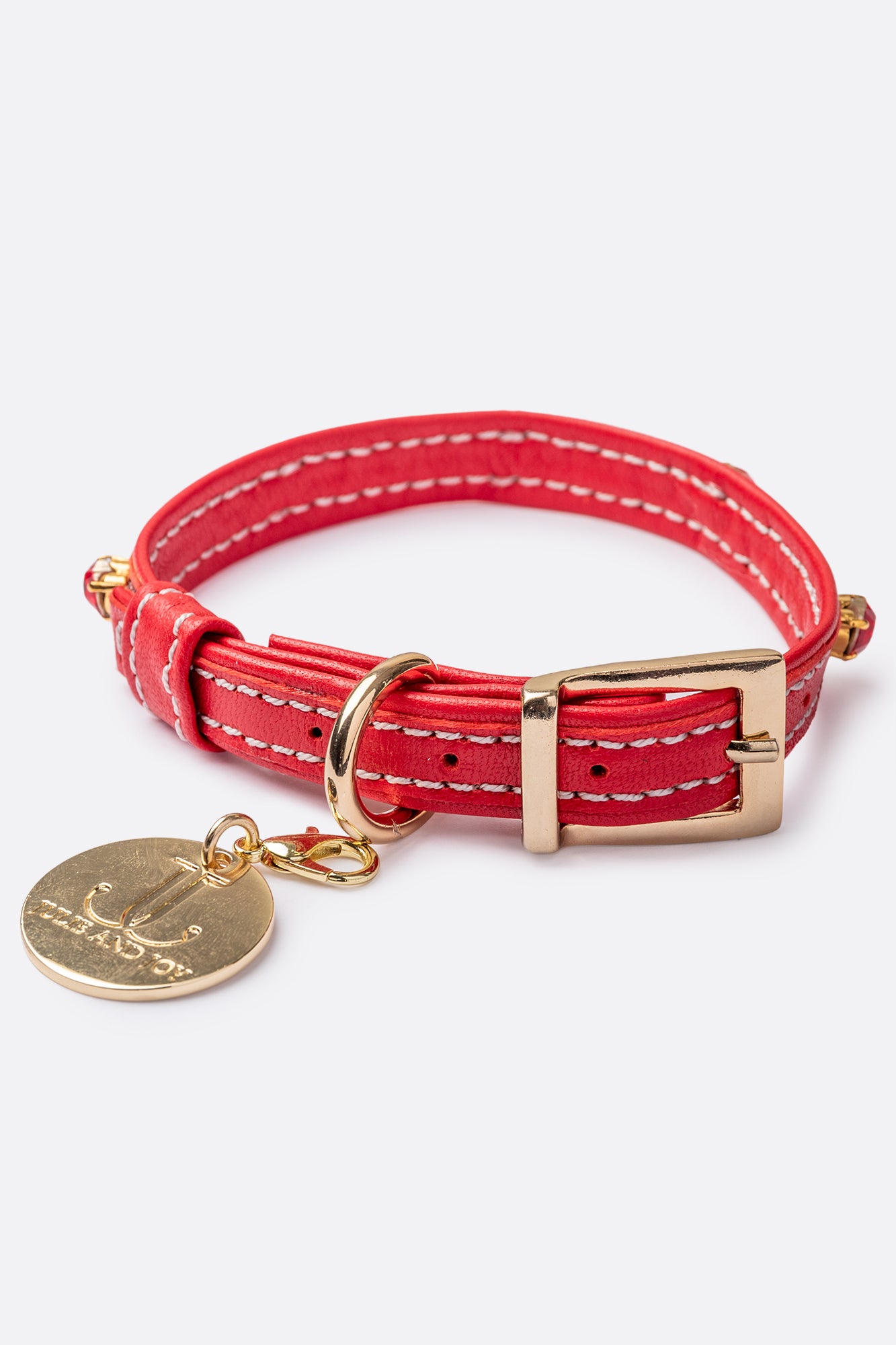 Red Collar Italian Leather Hearts Crystals