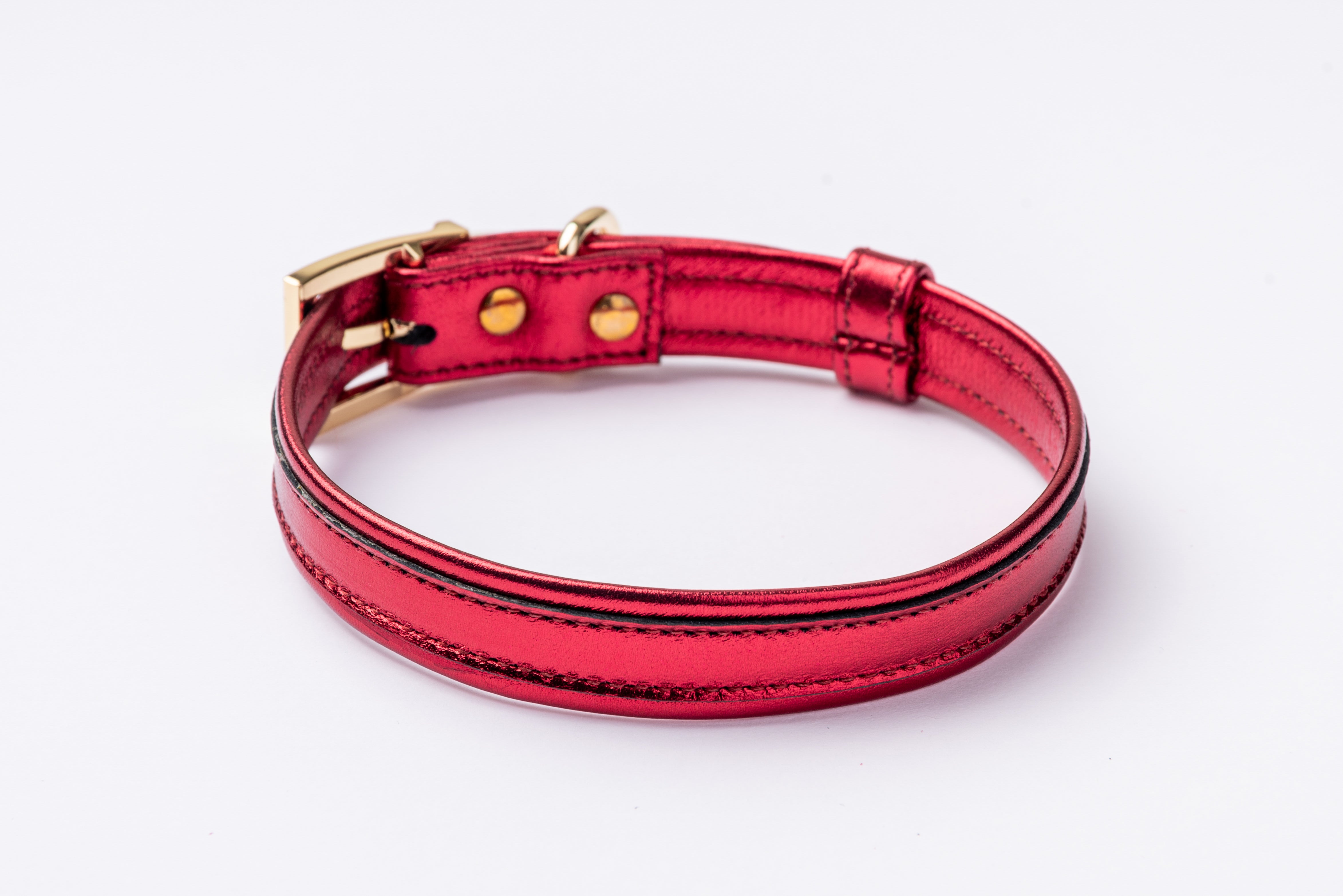 Red ITALIAN Leather Dog Collar Handcrafted Gold Hardware