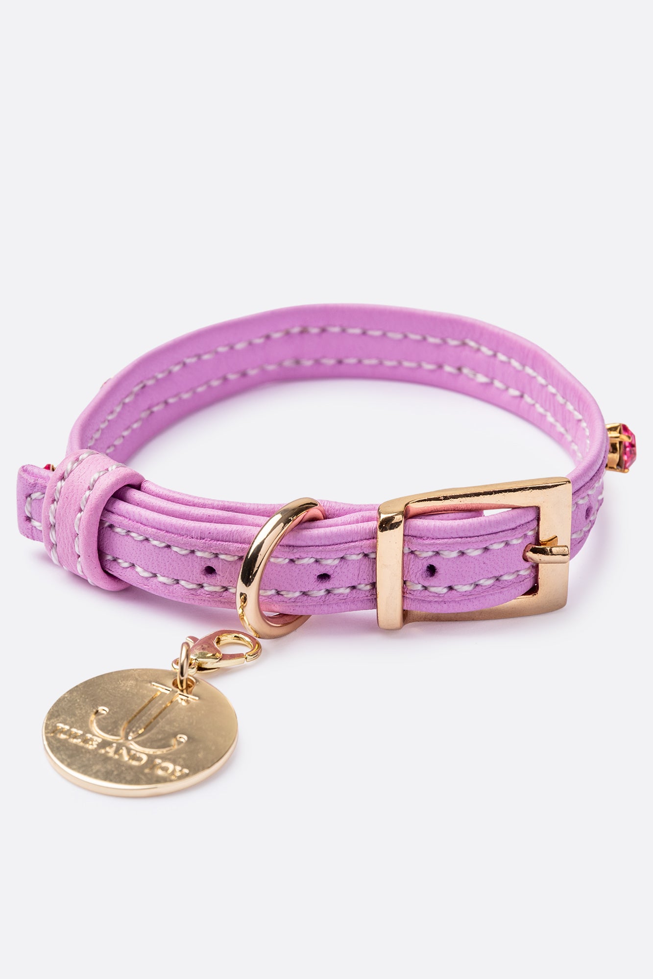 Dog Collar ITALIAN Lavender Leather Perfect Gift For Dog Owners –Luxury Genuine Leather And Hearts crystals Gold Finish Hardware Collar