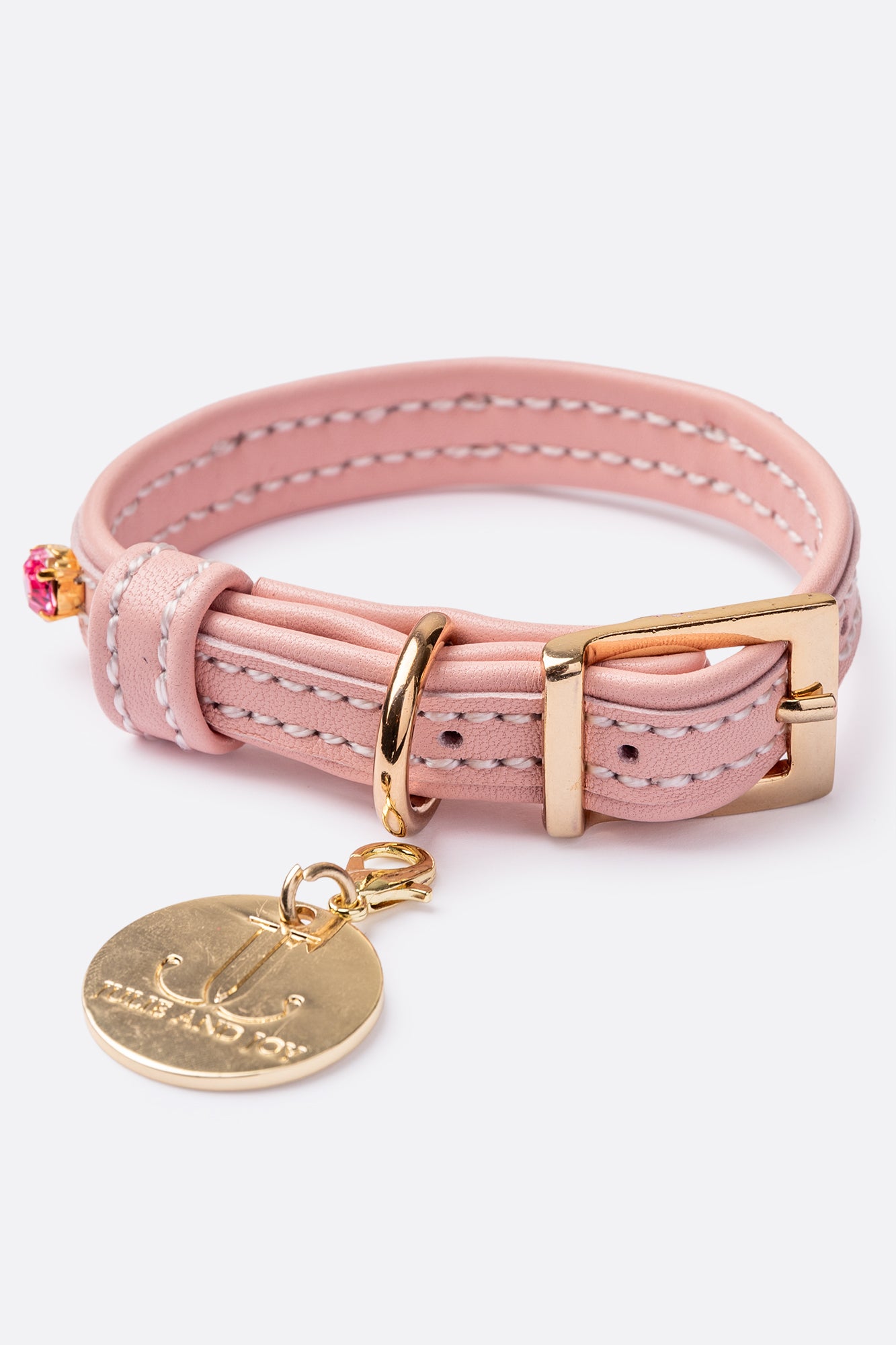 Dog Collar ITALIAN Light Pink Leather Perfect Gift For Dog Owners –Luxury Genuine Leather And Hearts crystals Gold Finish Hardware Collar