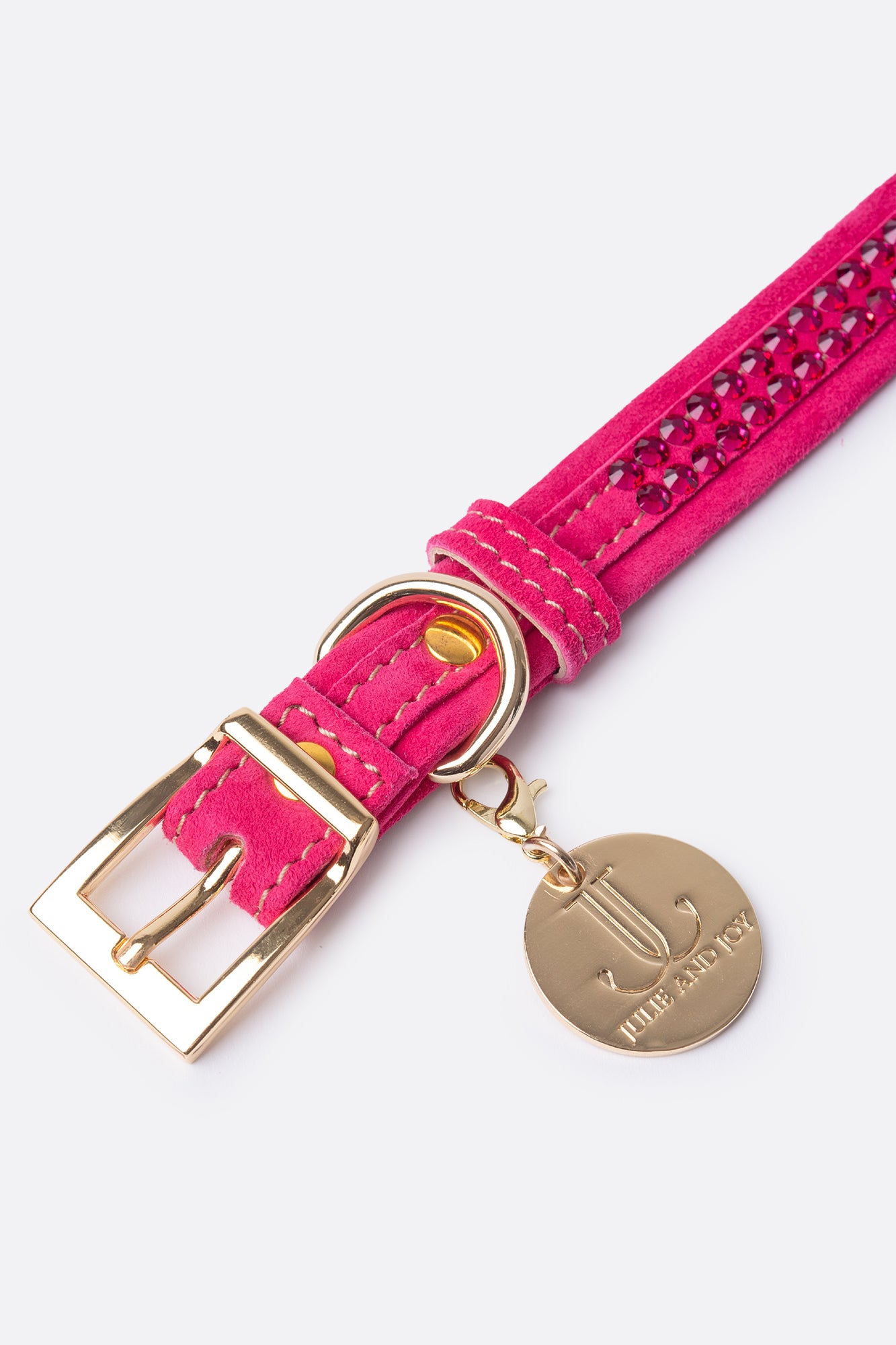 Pink ITALIAN Suede CRYSTAL DOG COLLAR with Finish Hardware