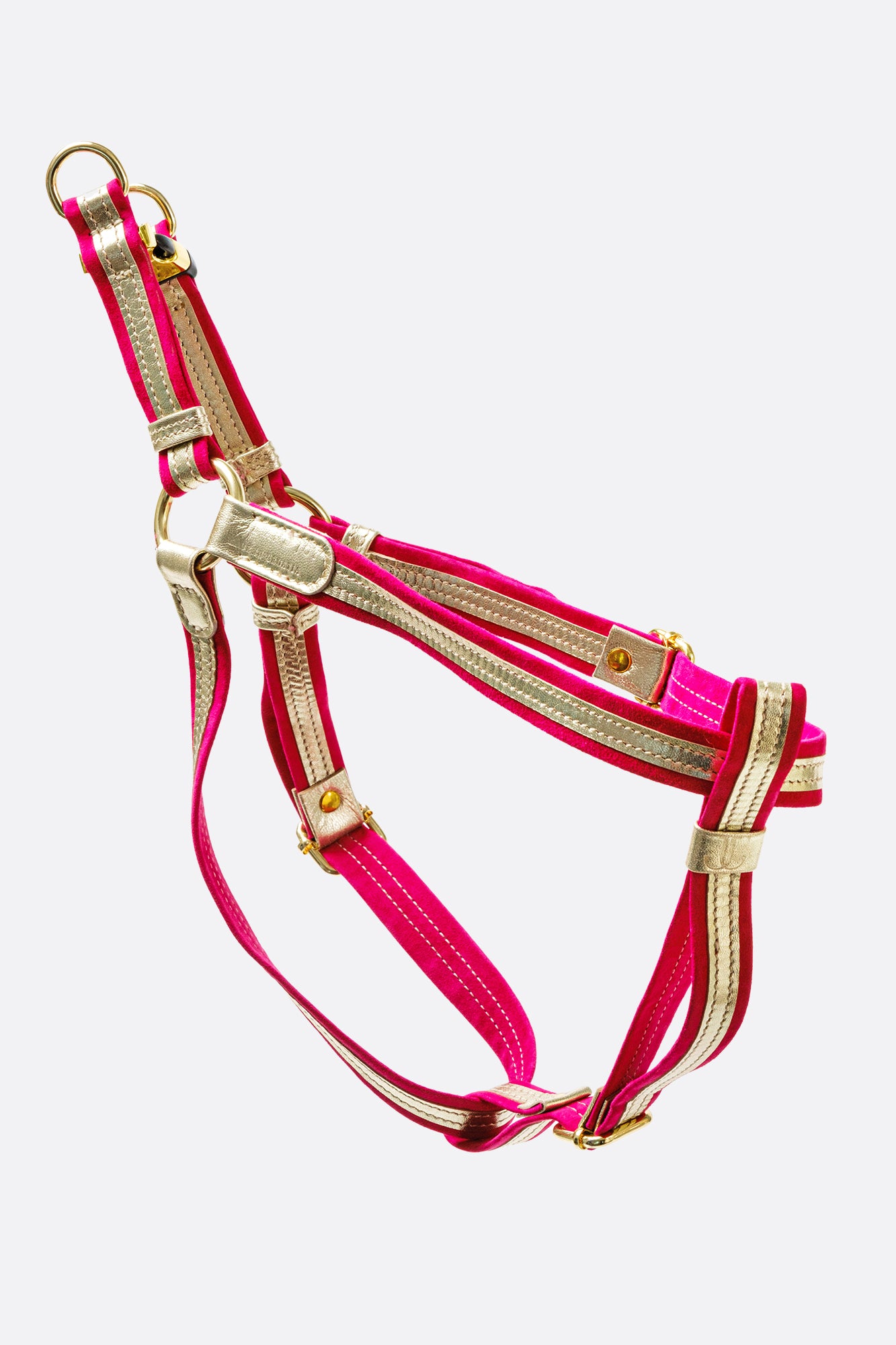 Fuchsia Suede and GOLD LEATHER HARNESS For Dogs