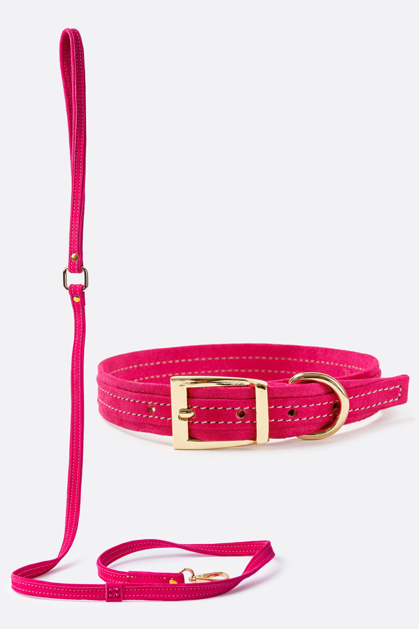 Pink Suede Set DOG COLLAR + LEASH with Finish Hardware