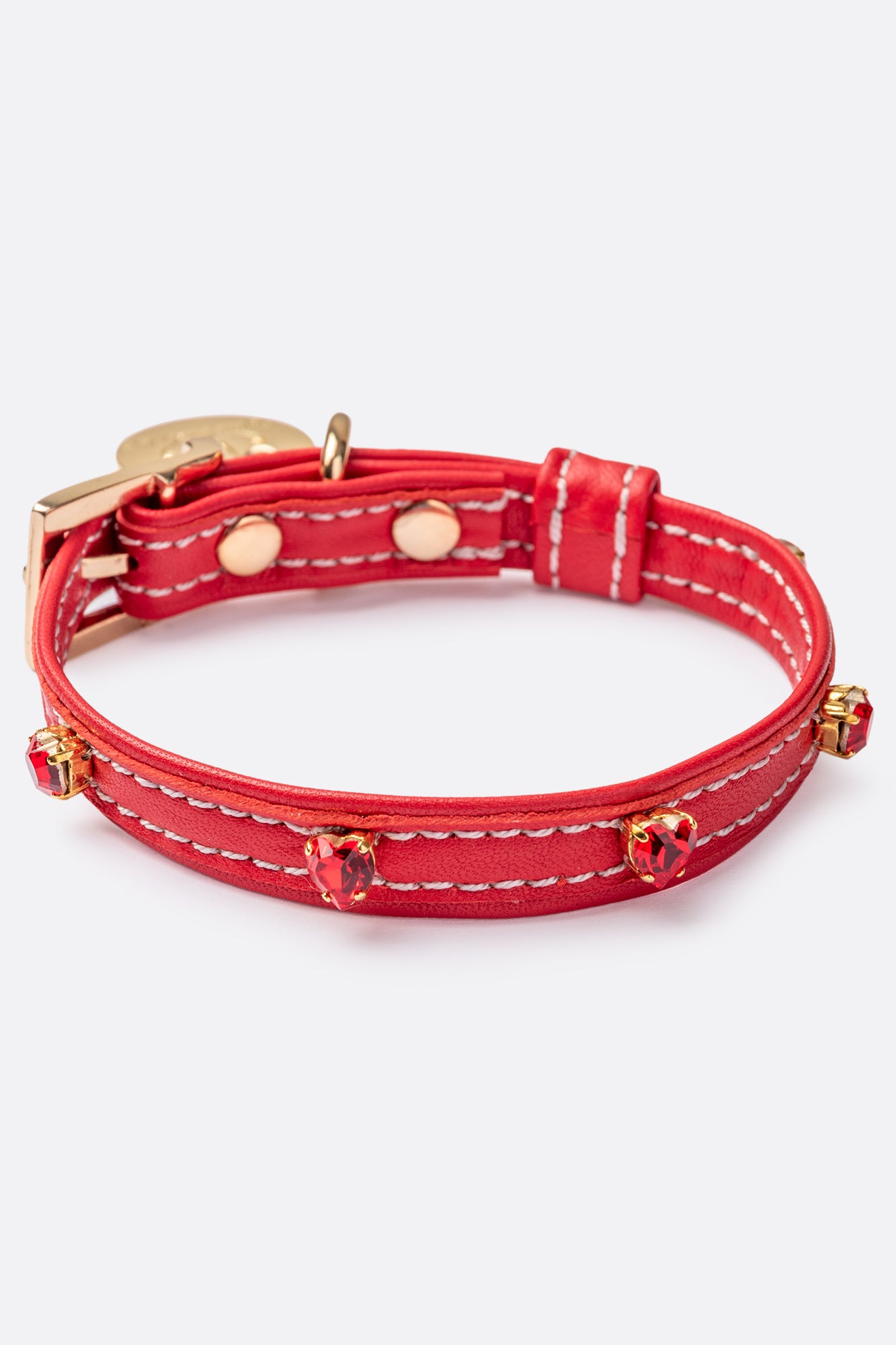 Red Collar Italian Leather Hearts Crystals