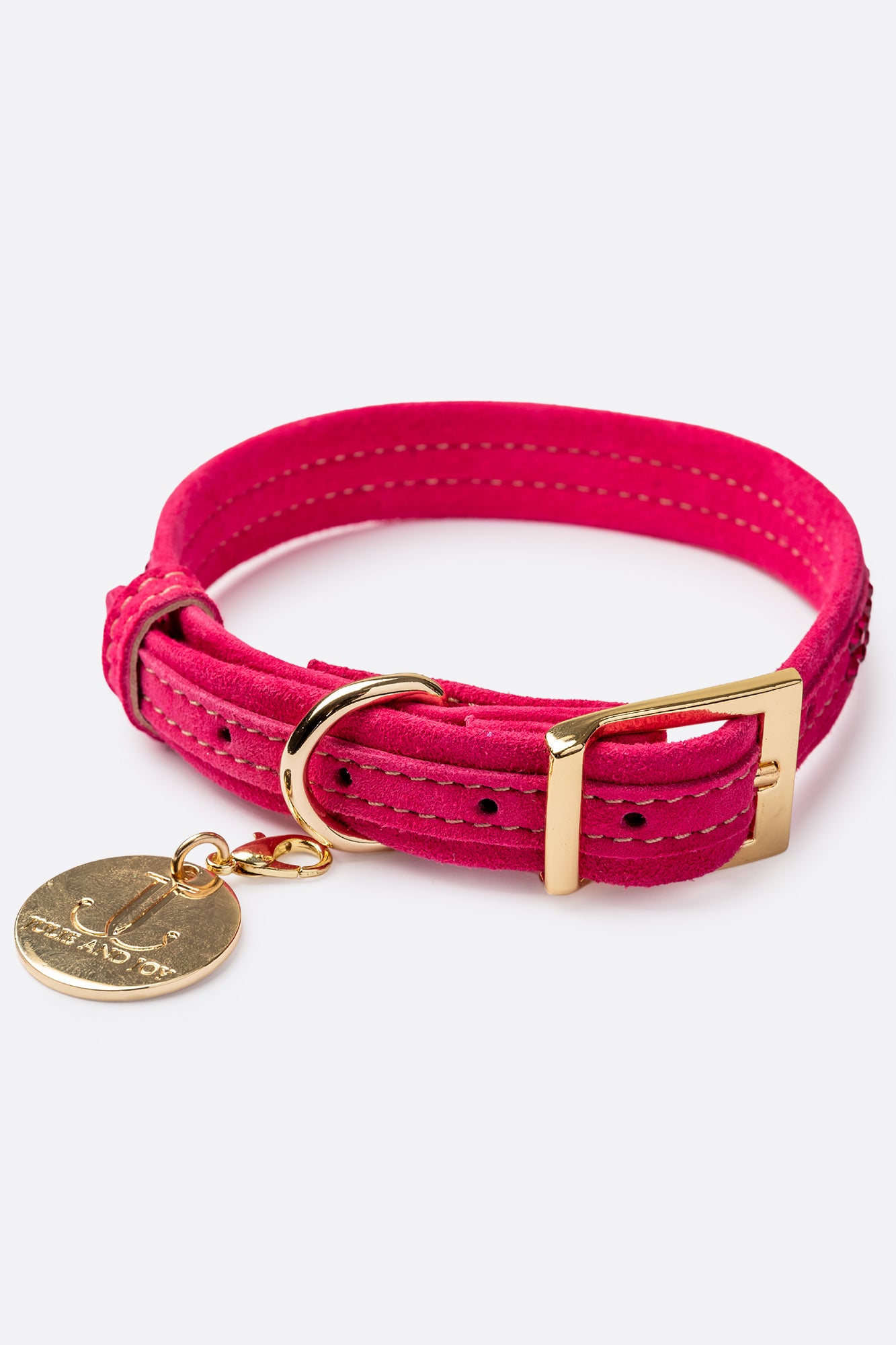 Dog Set Collar + Leash Pink ITALIAN Suede DOG COLLAR with Austrian crystals “Preciosa” with gold Finish Hardware