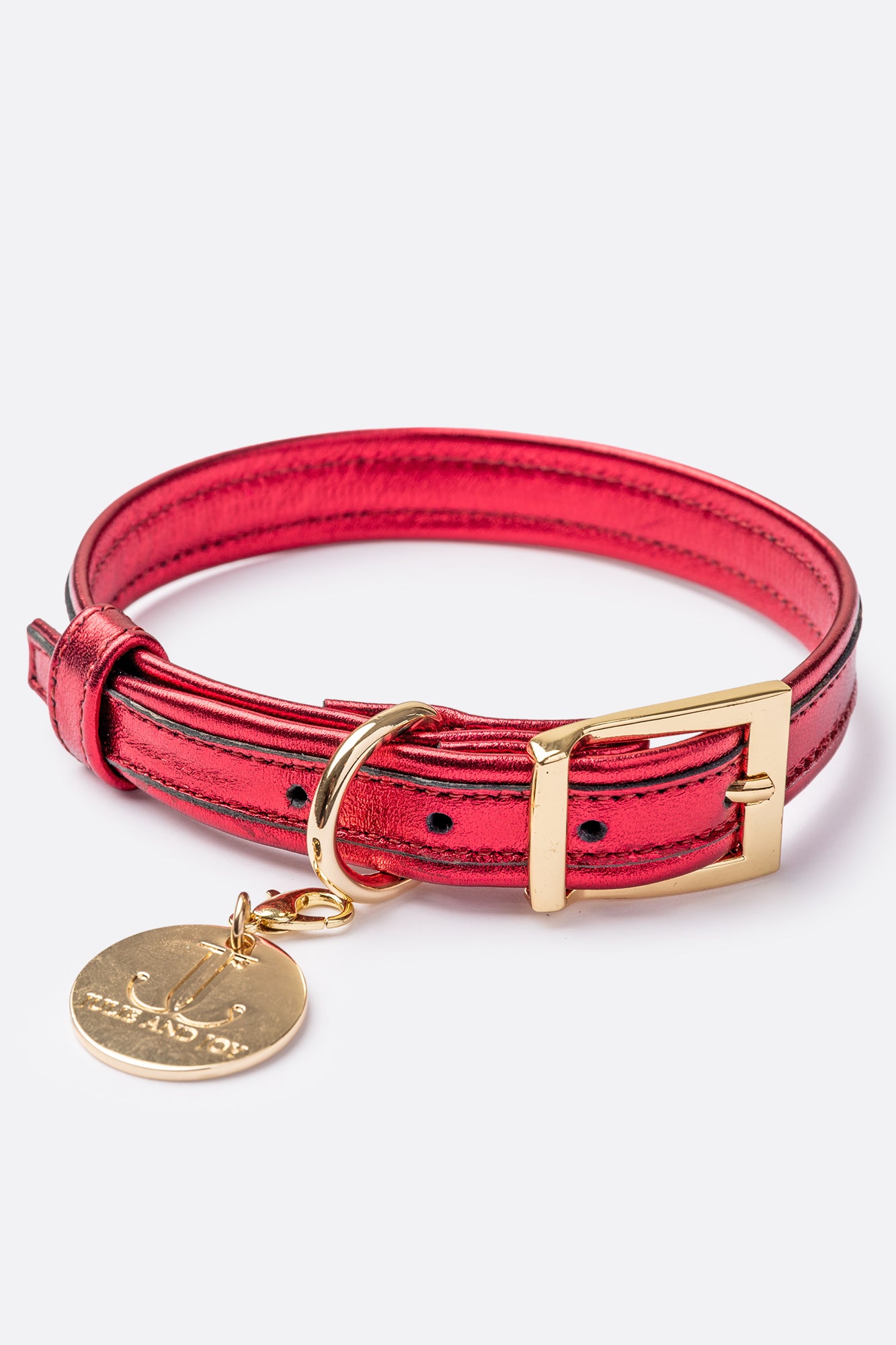 Red ITALIAN Leather Dog Collar Handcrafted Gold Hardware