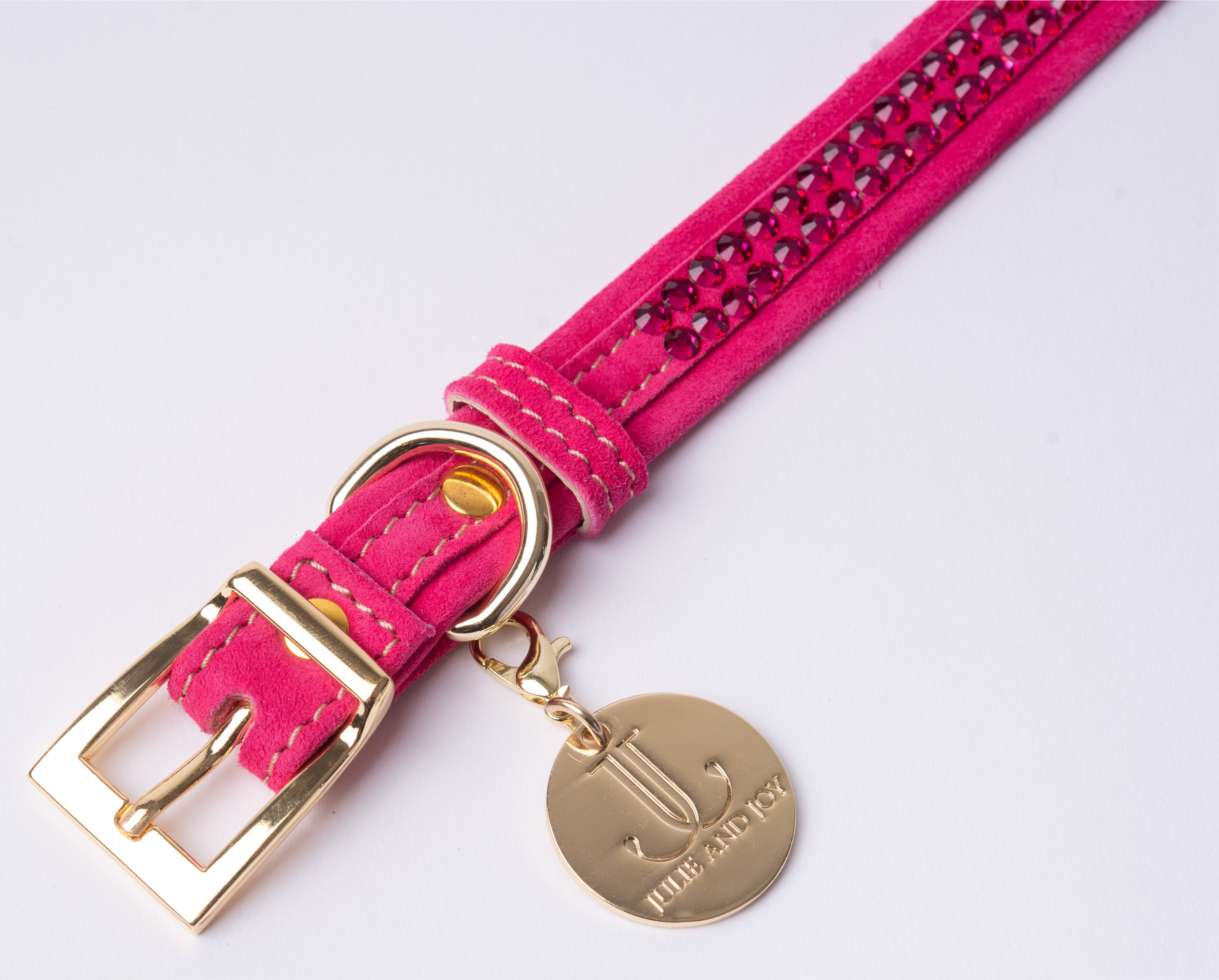 Pink Suede CRYSTAL DOG COLLAR with Finish Hardware