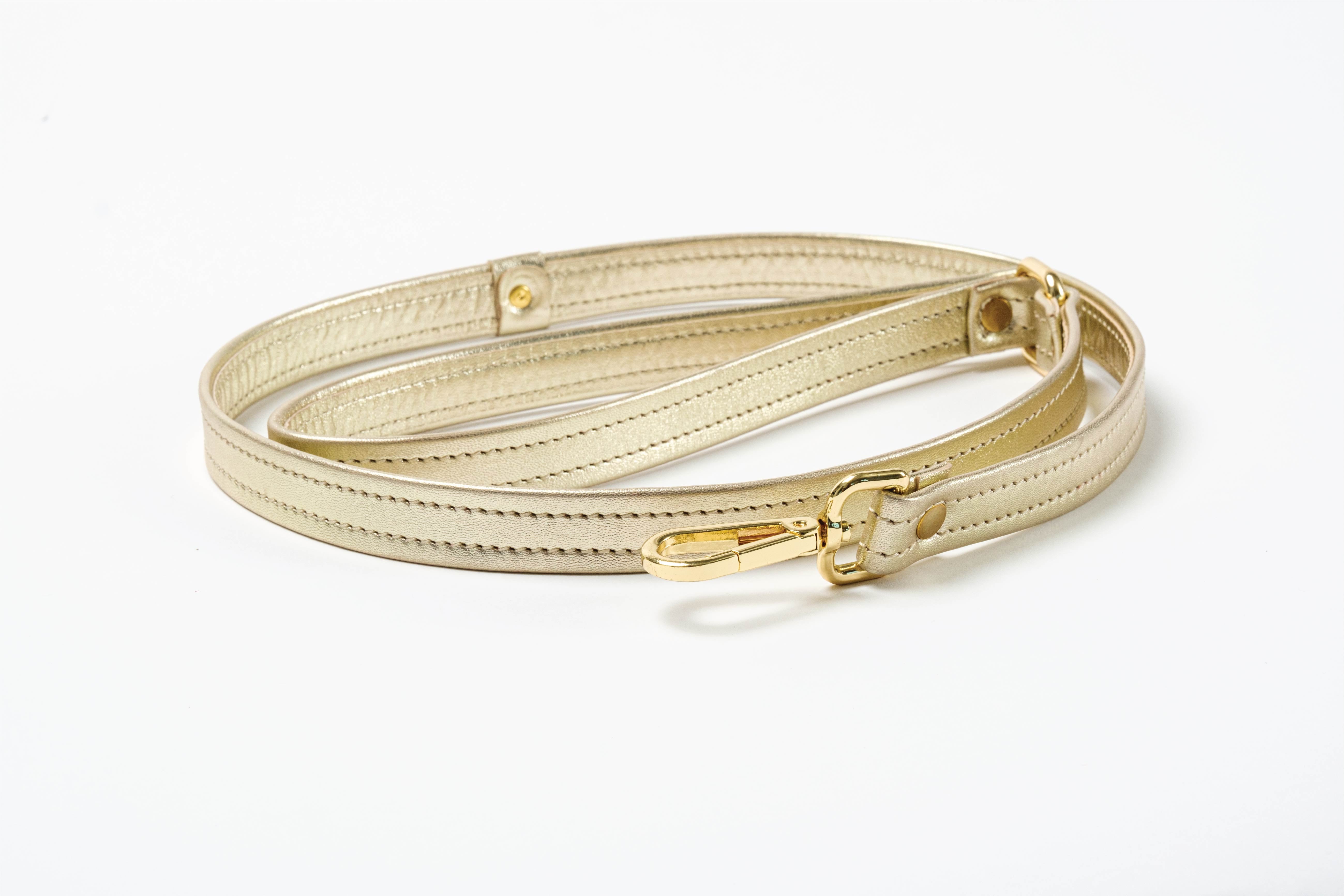 ITALIAN Genuine Gold LEATHER LEASH For Dogs Handcrafted with a Bow Gold Hardware