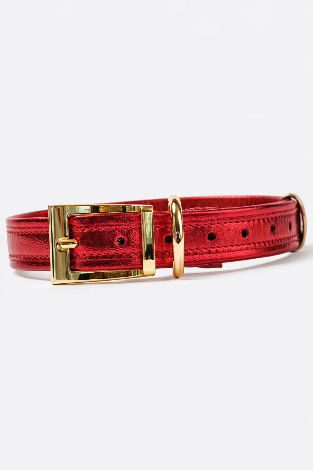 Red ITALIAN Leather Dog Collar Handcrafted Gold Hardware
