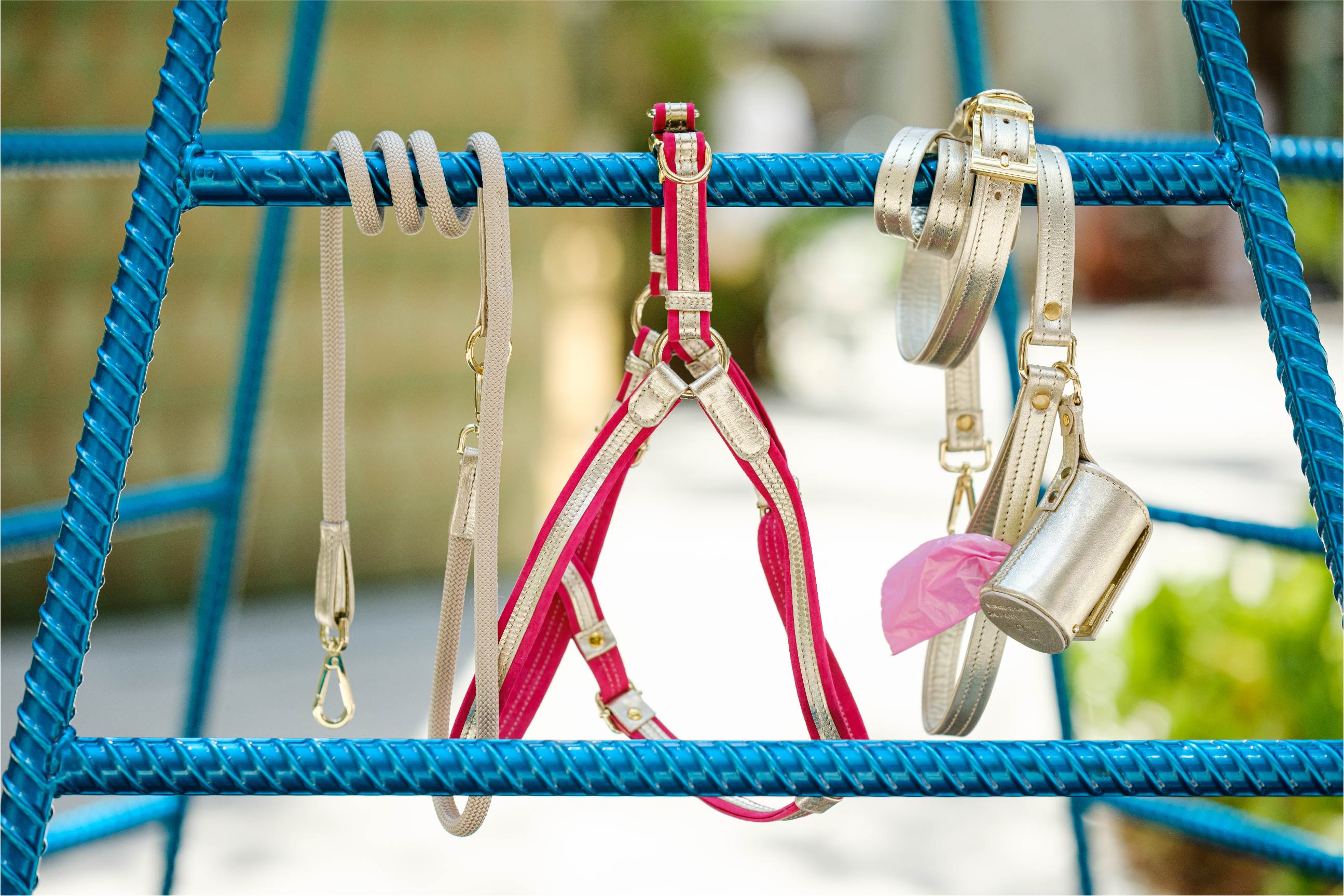 Fuchsia Suede and GOLD LEATHER HARNESS For Dogs