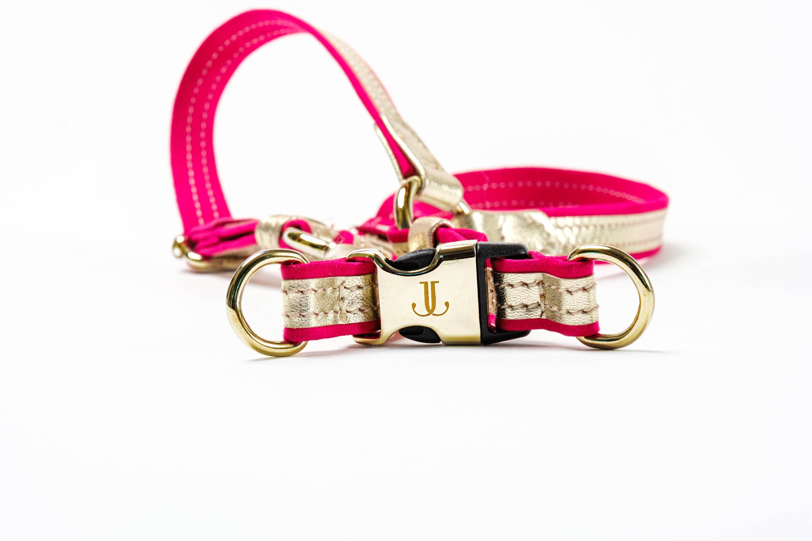 Fuchsia Suede and GOLD LEATHER HARNESS For Dogs